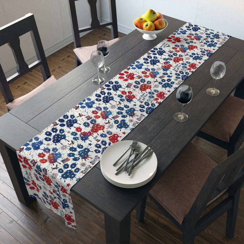 Patriotic Paw Prints Table Runner — Red, White & Blue Cotton-Blend Decor