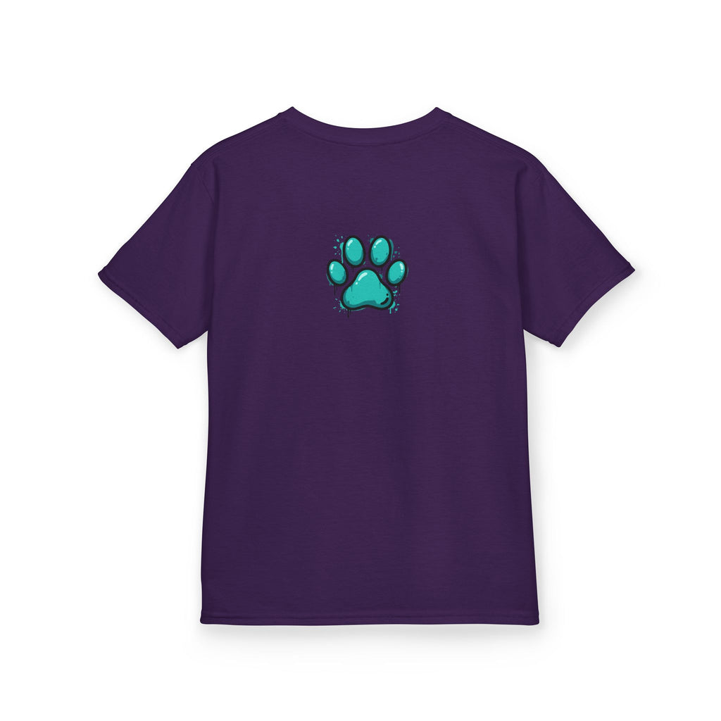 Kids Grafitti Dachshund T-Shirt — "Faithful Paws City" Colorful Angels & Paw Print Graphic Tee