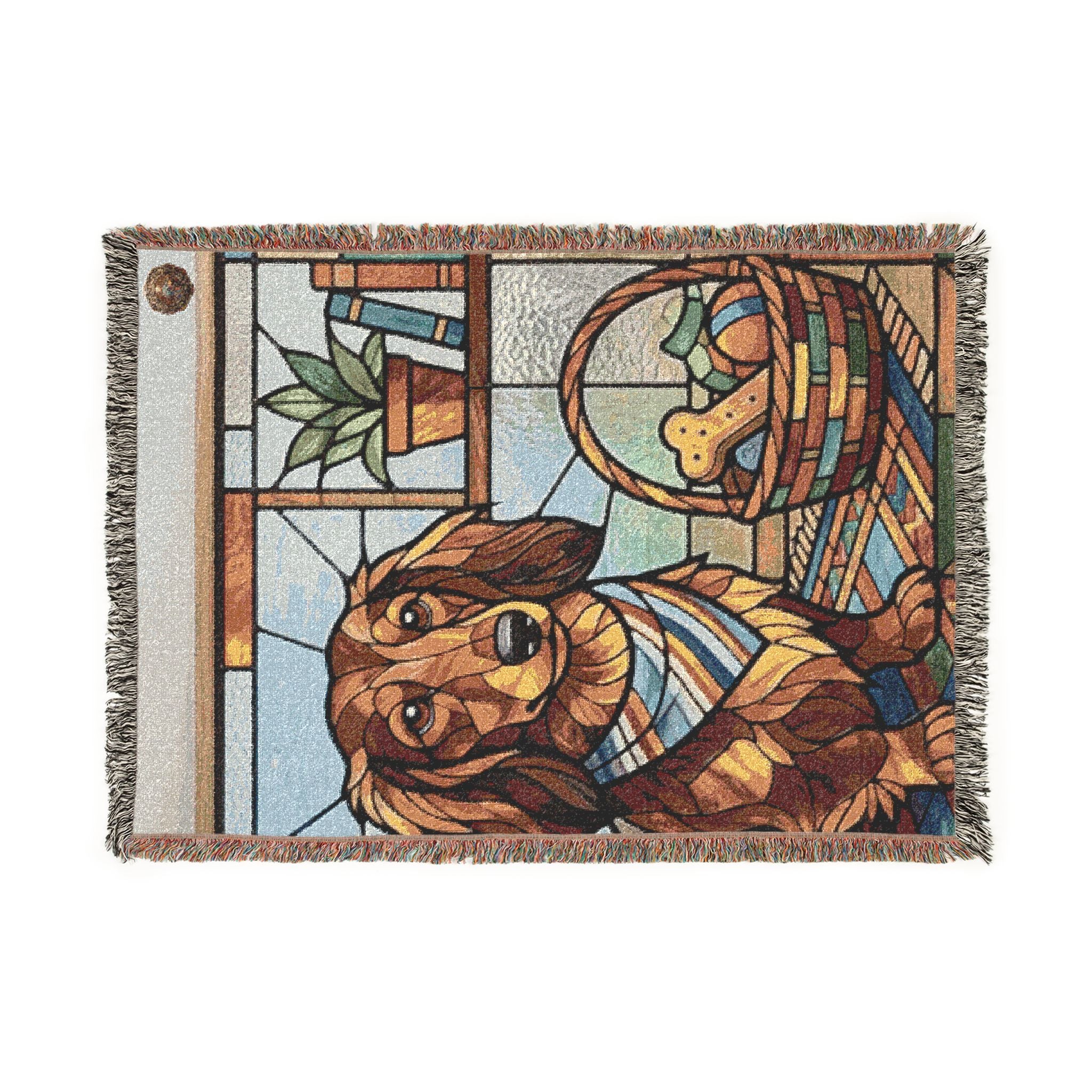 Stained Glass Dog Woven Blanket – Cozy Decorative Throw for Pet Lovers