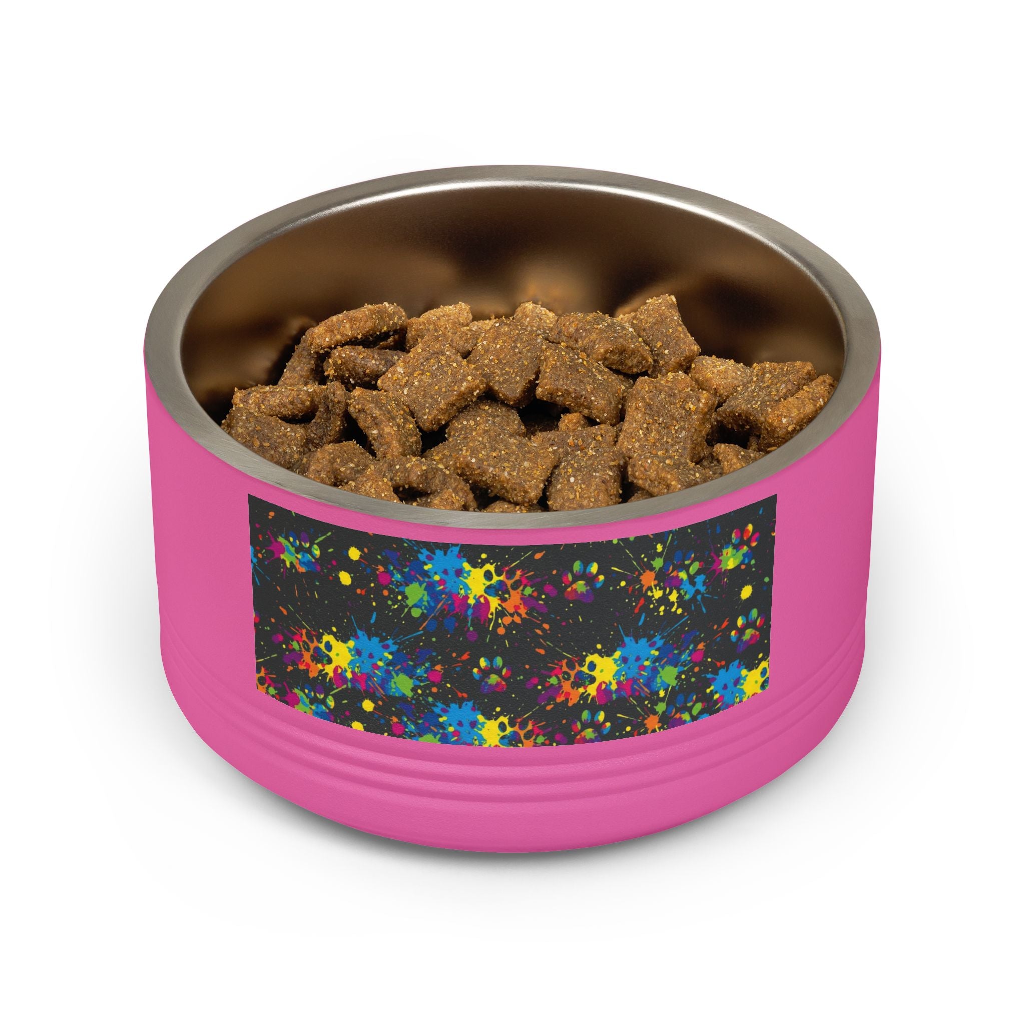 Dog Bowl — Teal Bones & Orange Paw Print Stainless Pet Bowl (18 oz)