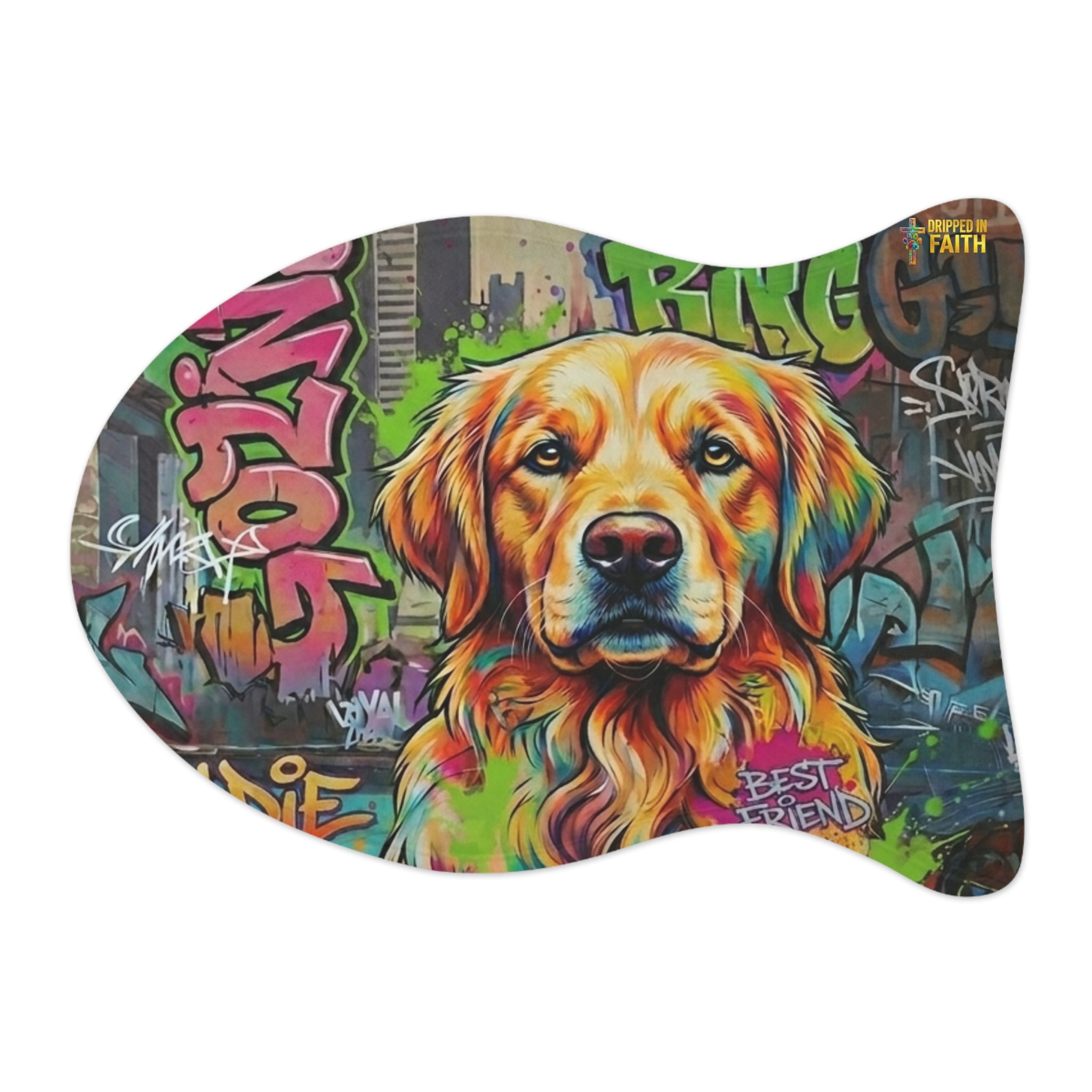 Graffiti Golden Retriever Pet Feeding Mat — Colorful Dog Placemat