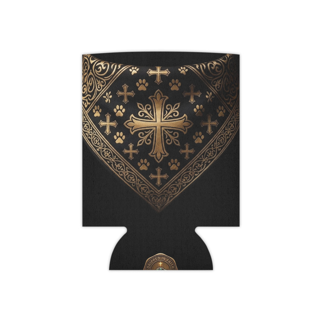 Black Gold Cross Can Cooler - Gothic Bandana Drink Koozie