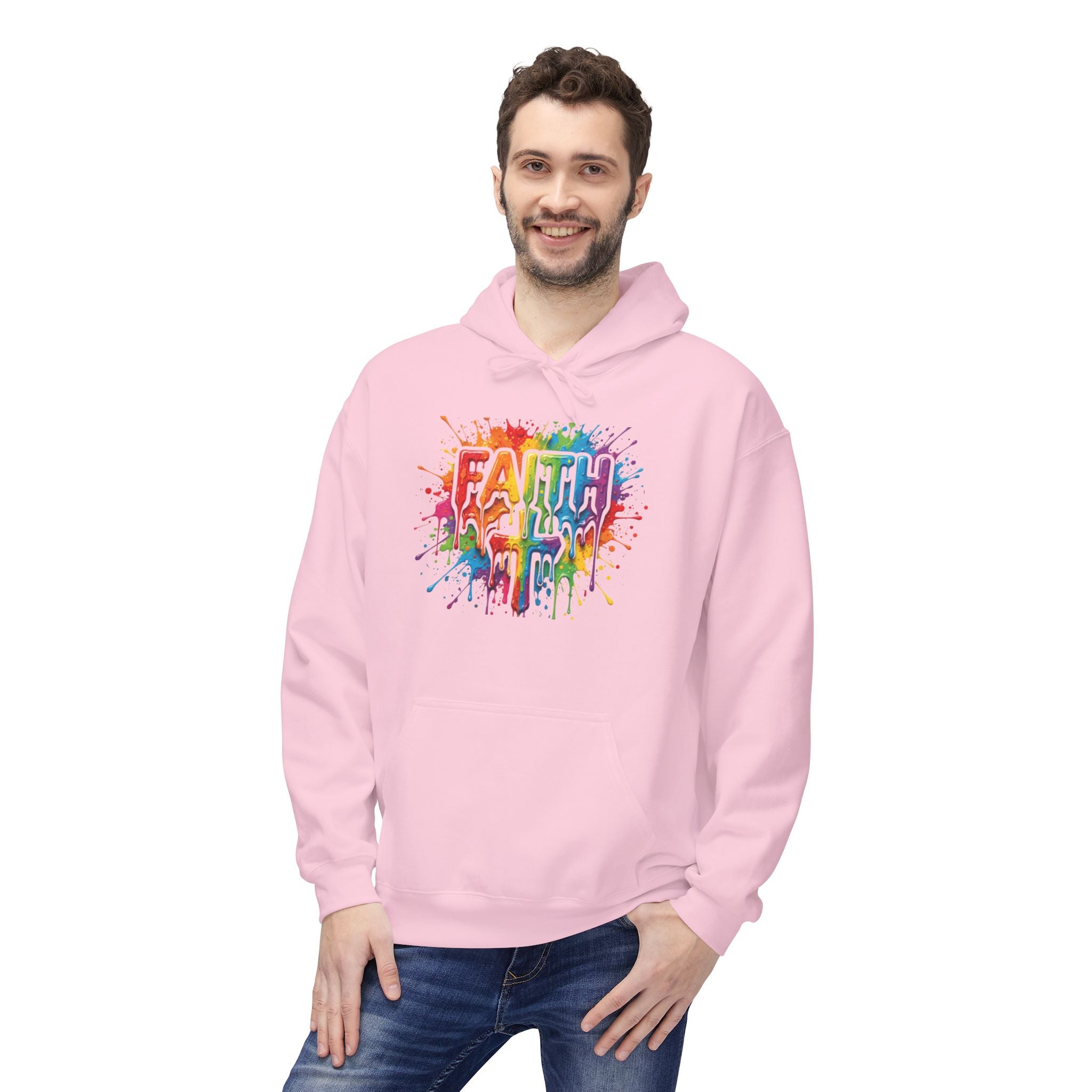 Faith Cross Rainbow Paint-Splash Hoodie