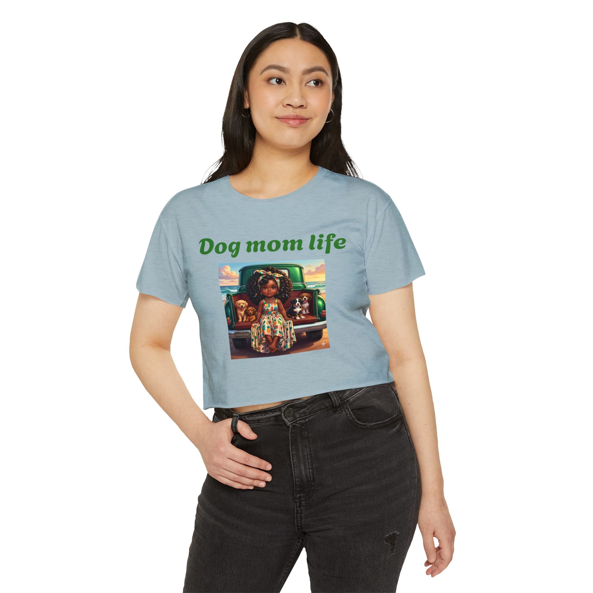 Dog Mom Life Crop Top — Cute Tee for Women, Graphic Dogs on Truck Mom Shirt - Sizes XS - 2X