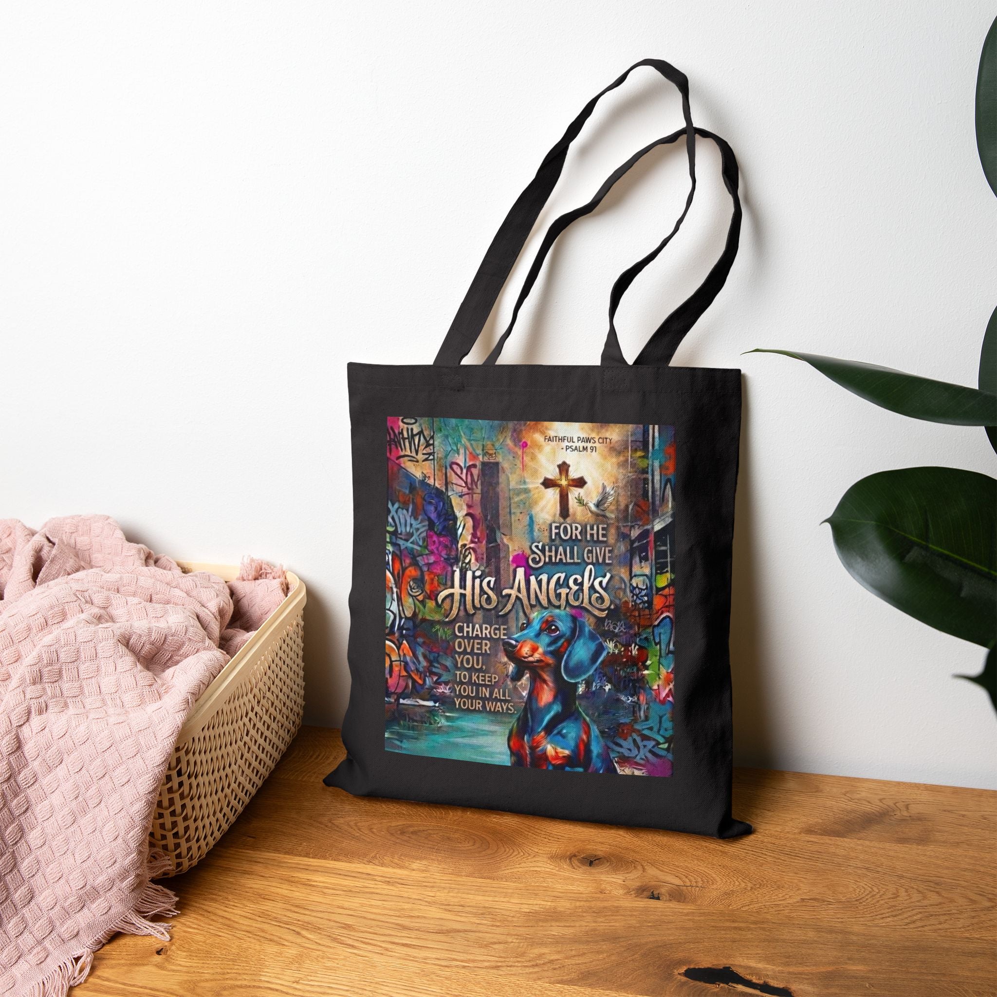 Faithful Paws City Cotton Tote Bag — "His Angels" Inspirational Pet Rescue Design