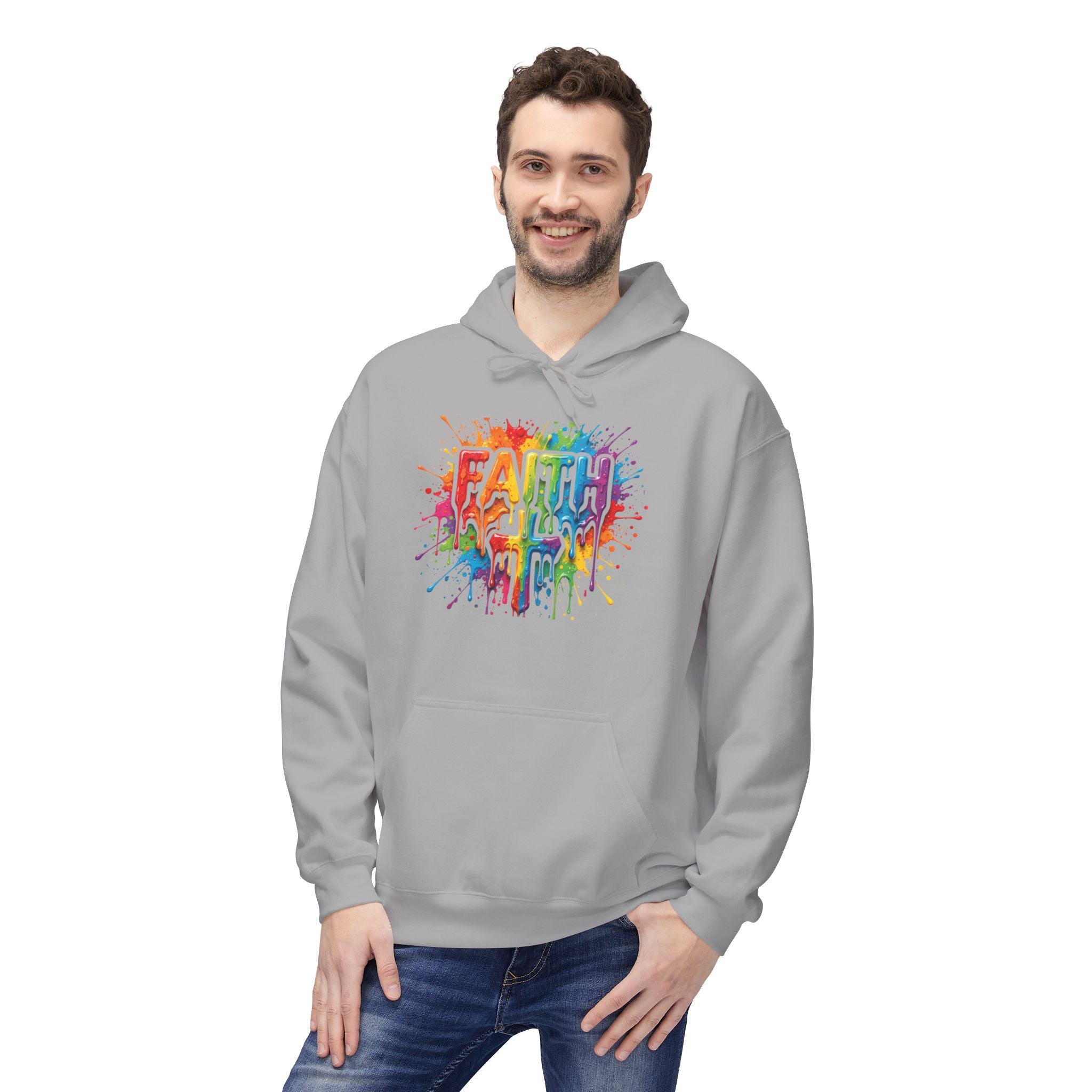 Faith Cross Rainbow Paint-Splash Hoodie