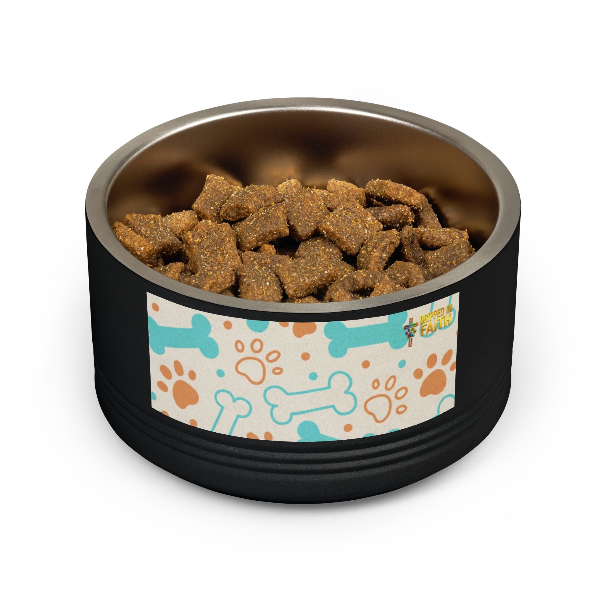 Bone & Paw Pattern Pet Bowl — 18oz Stainless Dog/Cat Food Dish