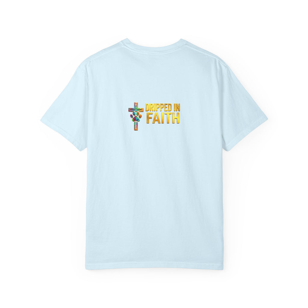 Unisex Christian Dog Grafitti T‑Shirt — "For He Shall Give His Angels Charge Over You" Inspirational Paw Print Tee