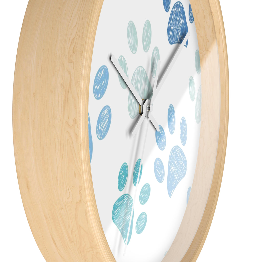 Paw Print Wall Clock — Blue Teal Pet Lover Decorative Clock