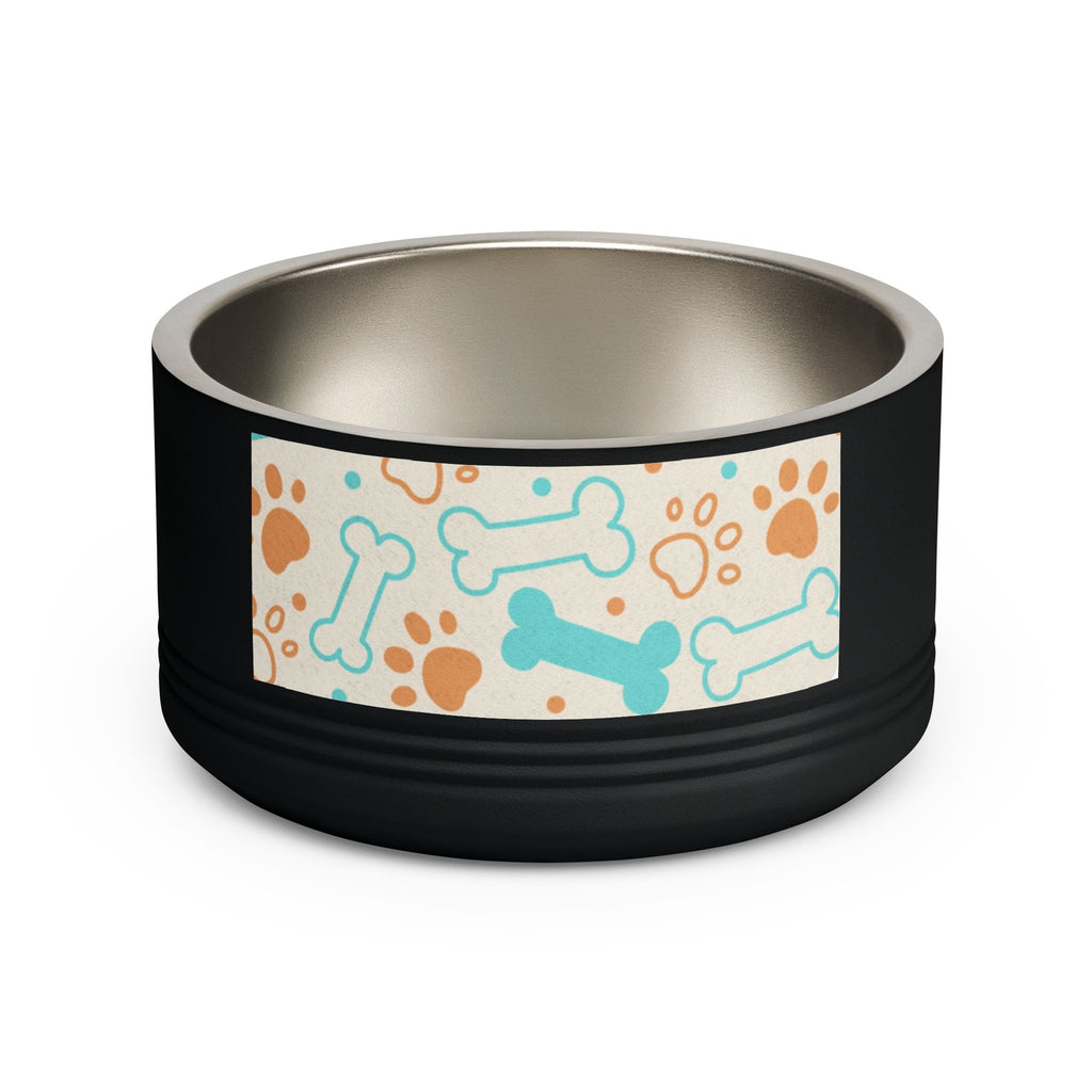Bone & Paw Pattern Pet Bowl — 18oz Stainless Dog/Cat Food Dish