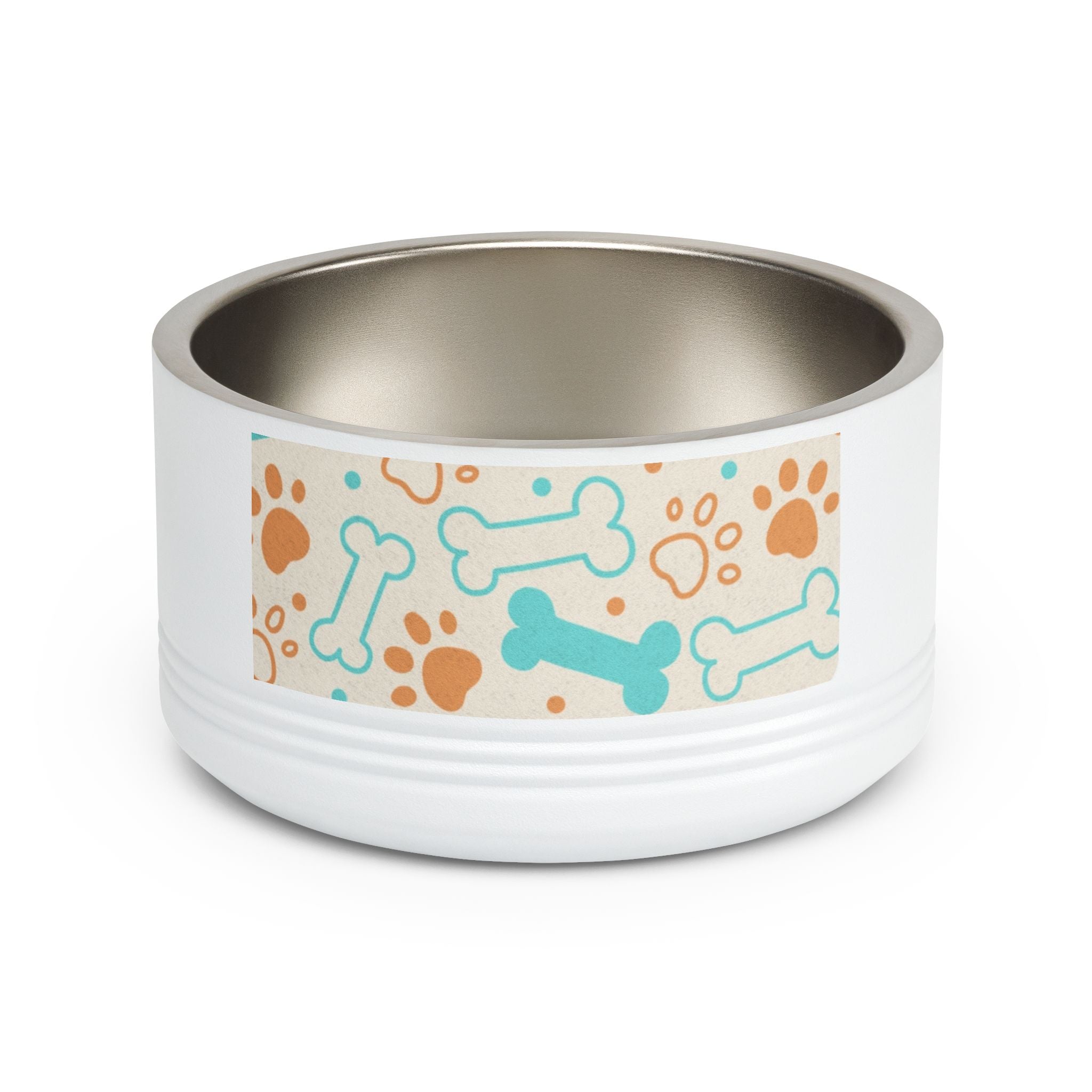 Bone & Paw Pattern Pet Bowl — 18oz Stainless Dog/Cat Food Dish