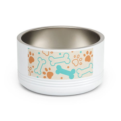 Bone & Paw Pattern Pet Bowl — 18oz Stainless Dog/Cat Food Dish