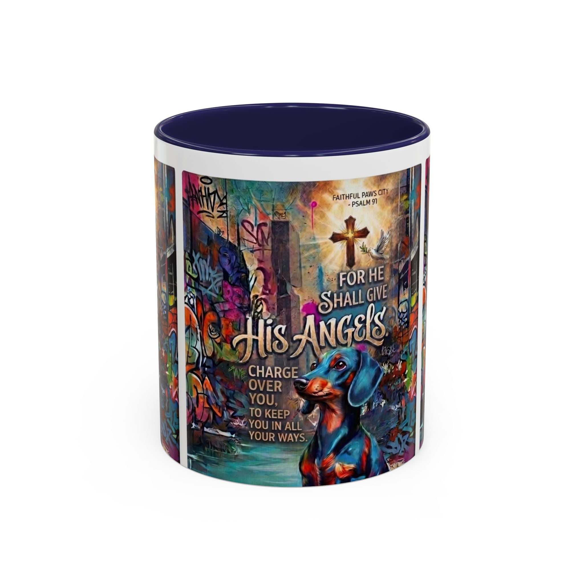 His Angels Coffee Mug — Colorful Christian Scripture 11/15oz Accent Mug