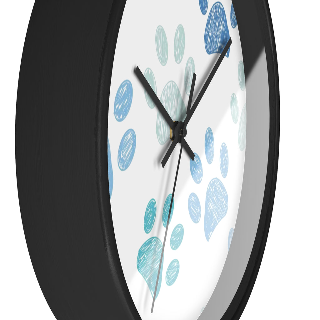 Paw Print Wall Clock — Blue Teal Pet Lover Decorative Clock