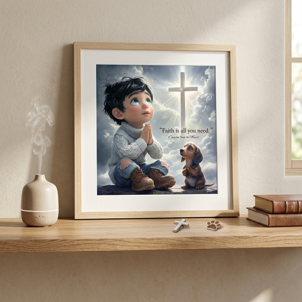 Faith Is All You Need — Boy & Dachshund Digital Art Print