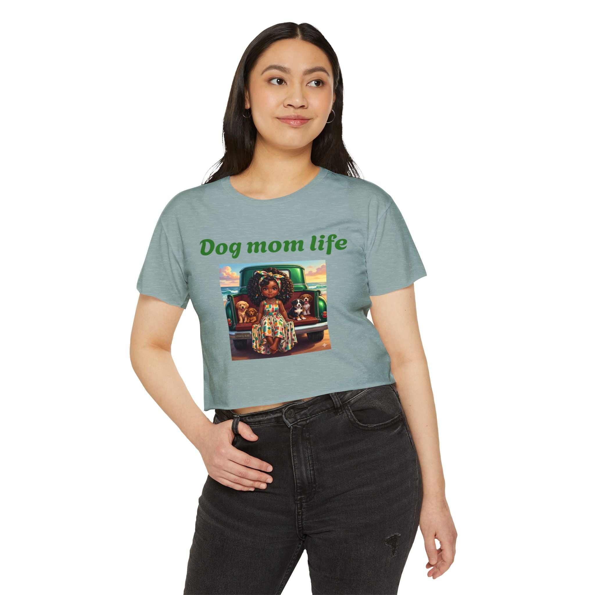 Dog Mom Life Crop Top — Cute Tee for Women, Graphic Dogs on Truck Mom Shirt - Sizes XS - 2X