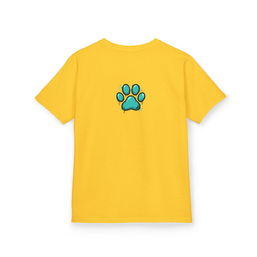 Kids Grafitti Dachshund T-Shirt — "Faithful Paws City" Colorful Angels & Paw Print Graphic Tee