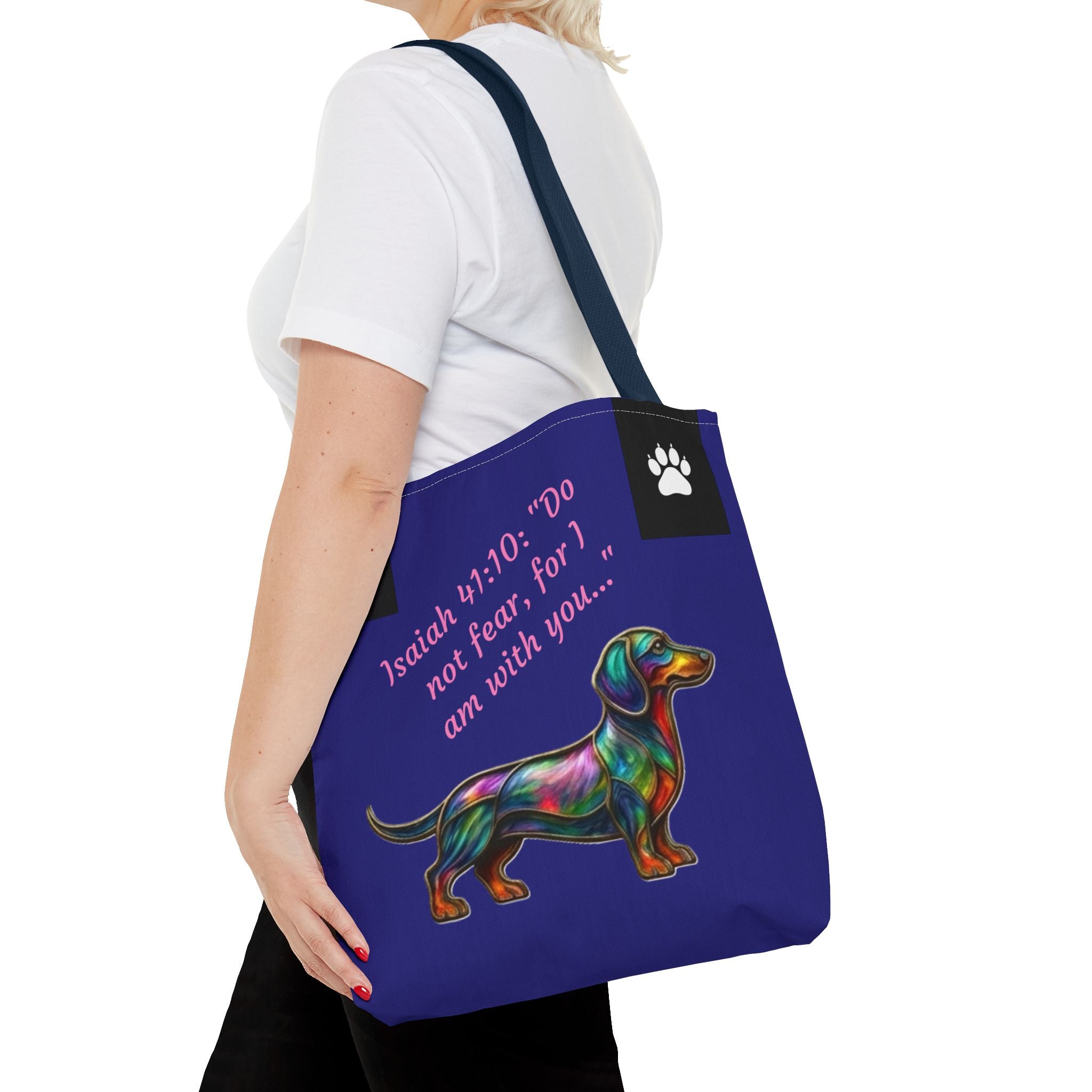 Copy of Faithful Paws City Dachshund Tote — Isaiah 41:10 Inspirational Dog Lover Bag