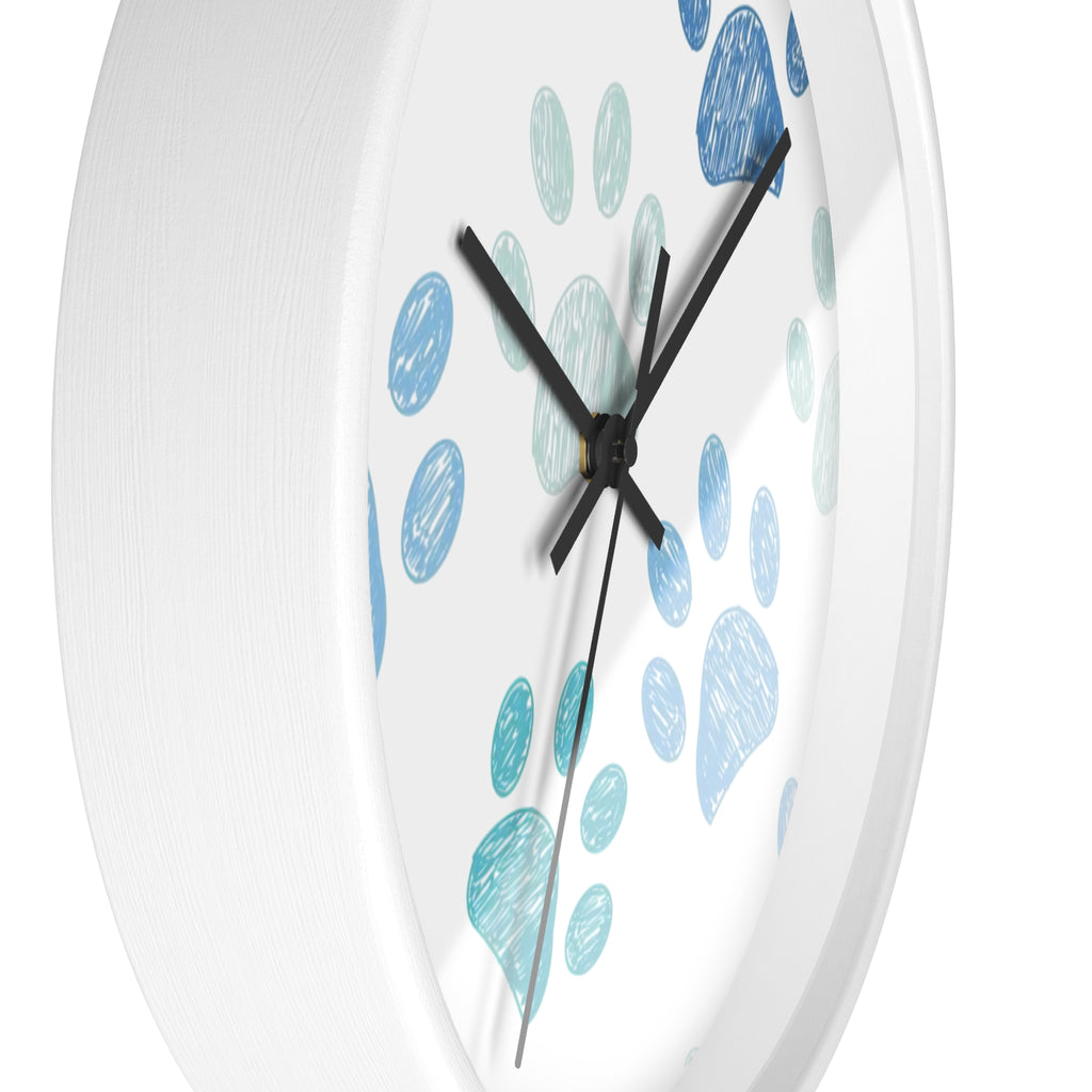 Paw Print Wall Clock — Blue Teal Pet Lover Decorative Clock