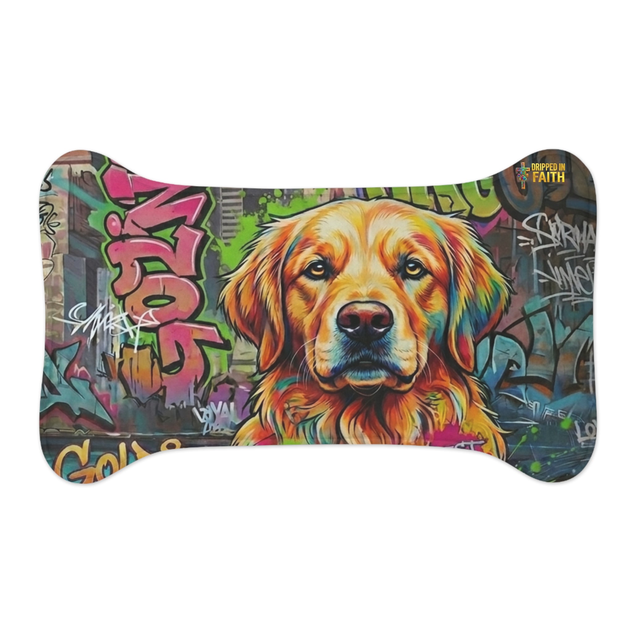 Graffiti Golden Retriever Pet Feeding Mat — Colorful Dog Placemat
