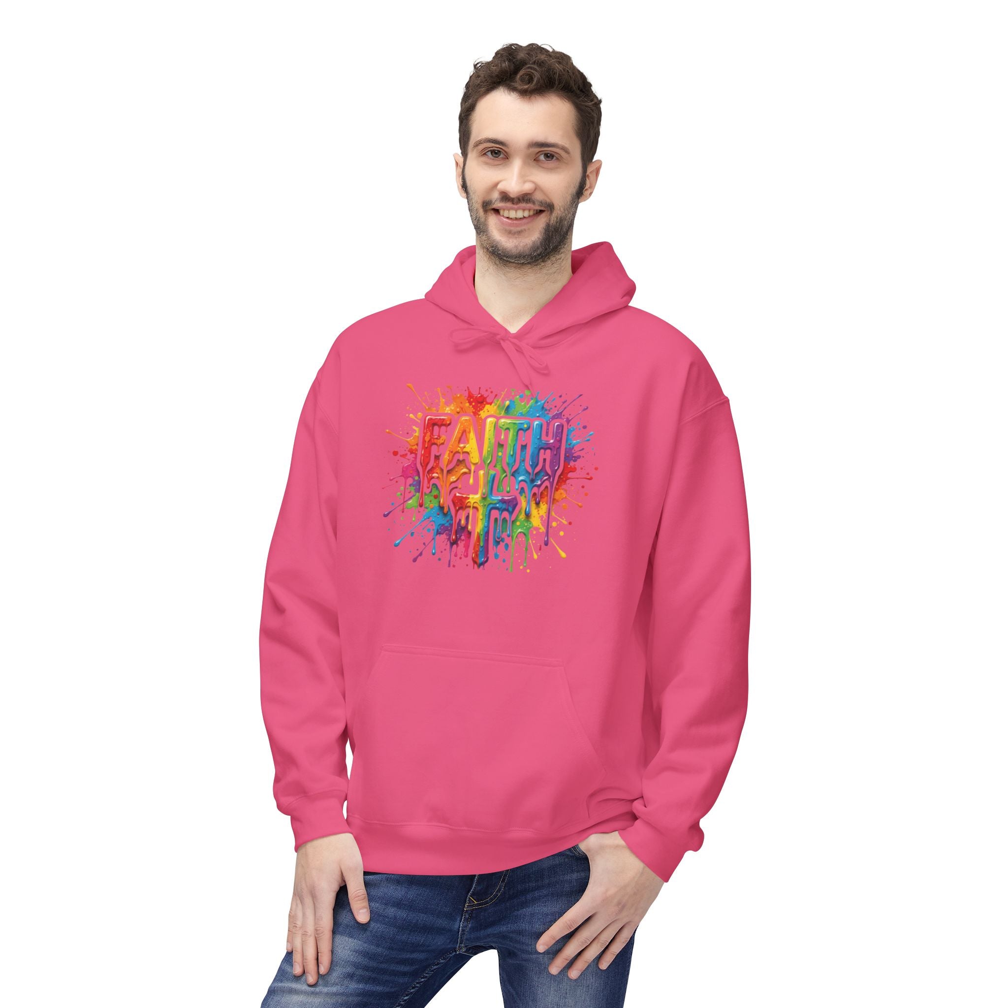 Faith Cross Rainbow Paint-Splash Hoodie