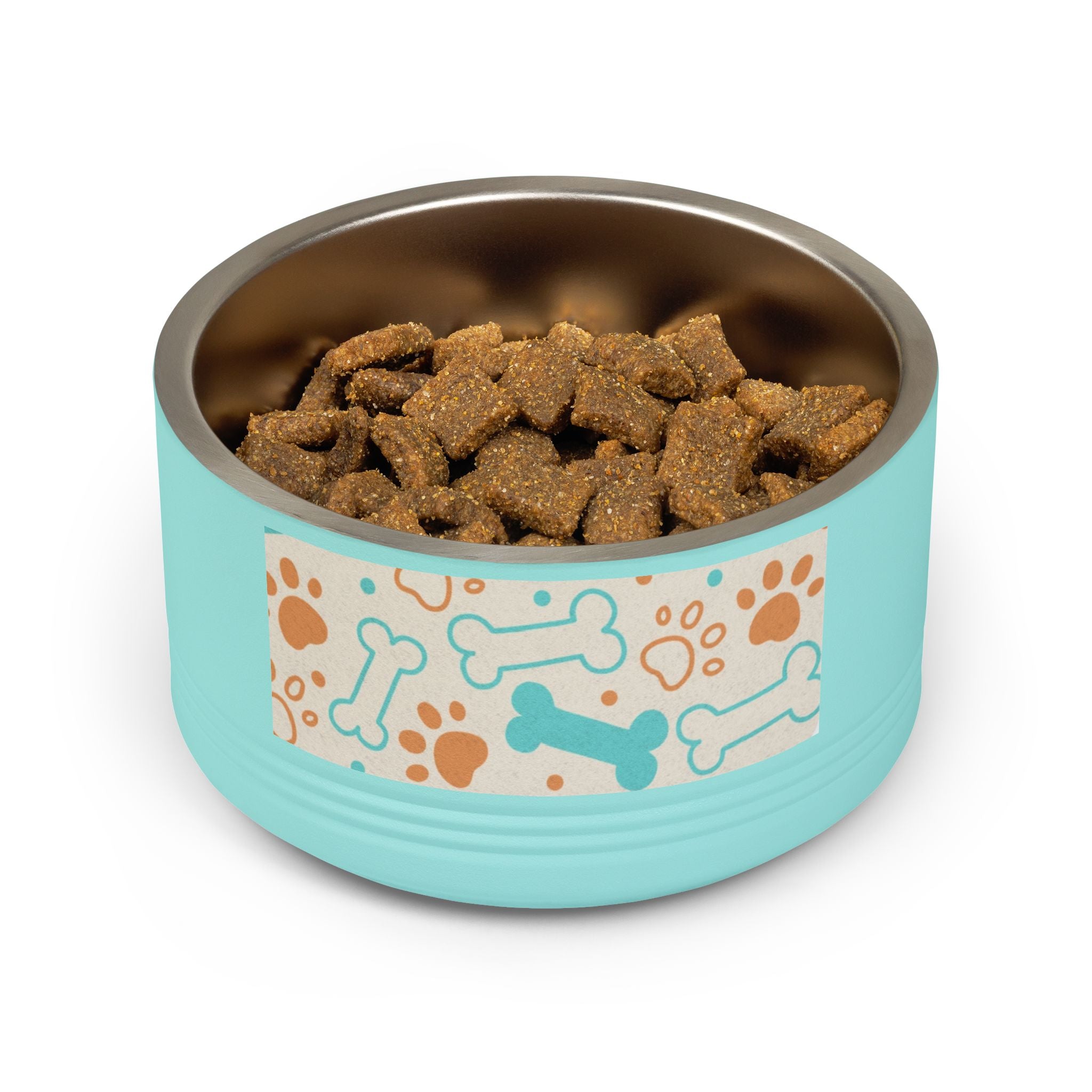 Bone & Paw Pattern Pet Bowl — 18oz Stainless Dog/Cat Food Dish