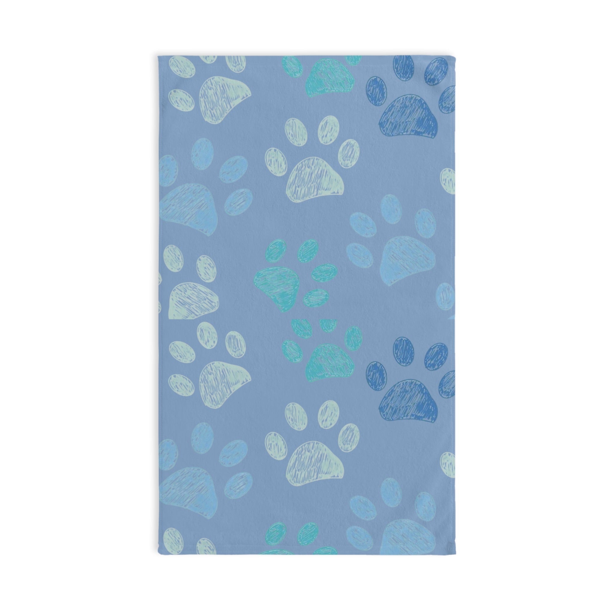 Blue Paw Print Hand Towel – Cute Pet Paw Pattern Bathroom or Kitchen Towel