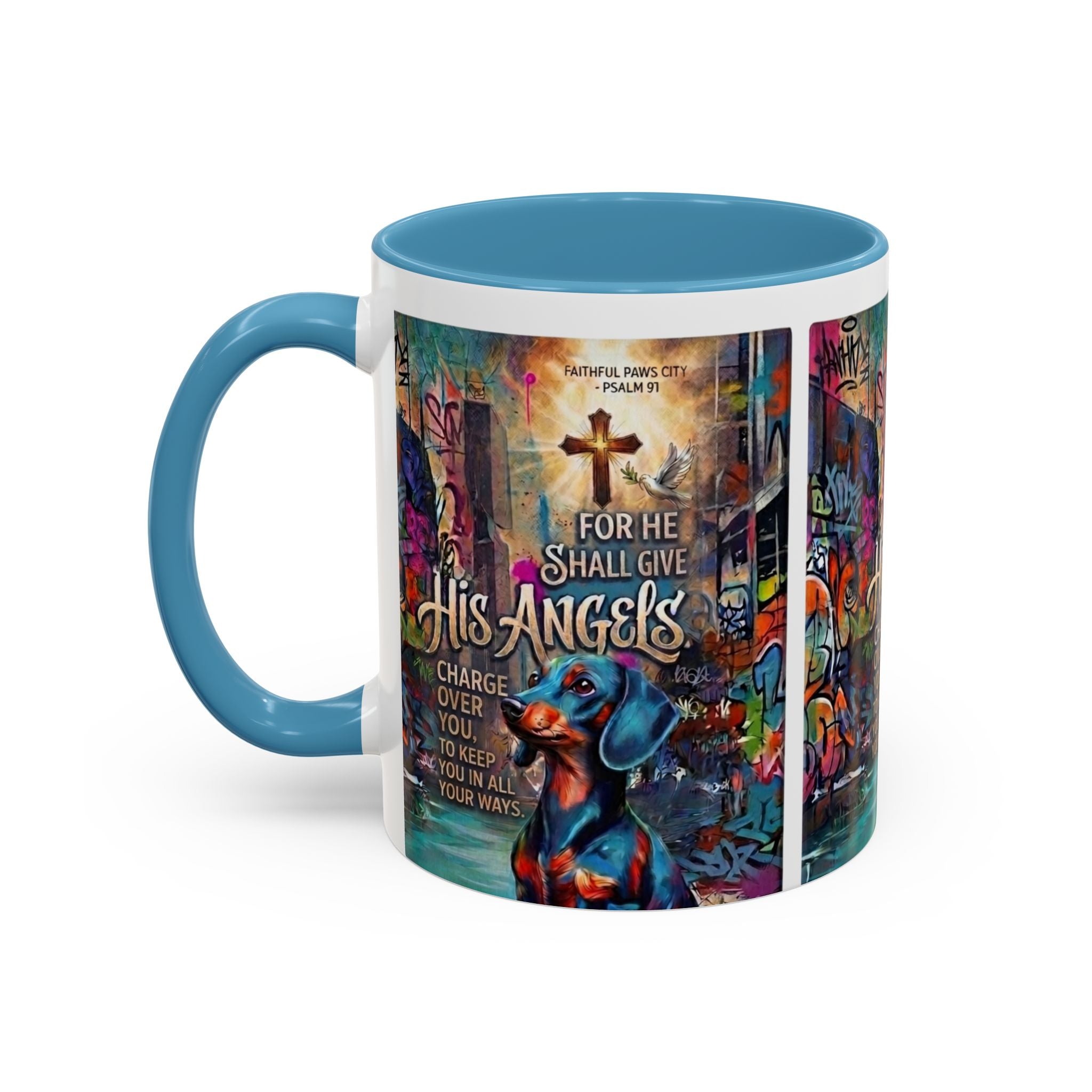 His Angels Coffee Mug — Colorful Christian Scripture 11/15oz Accent Mug