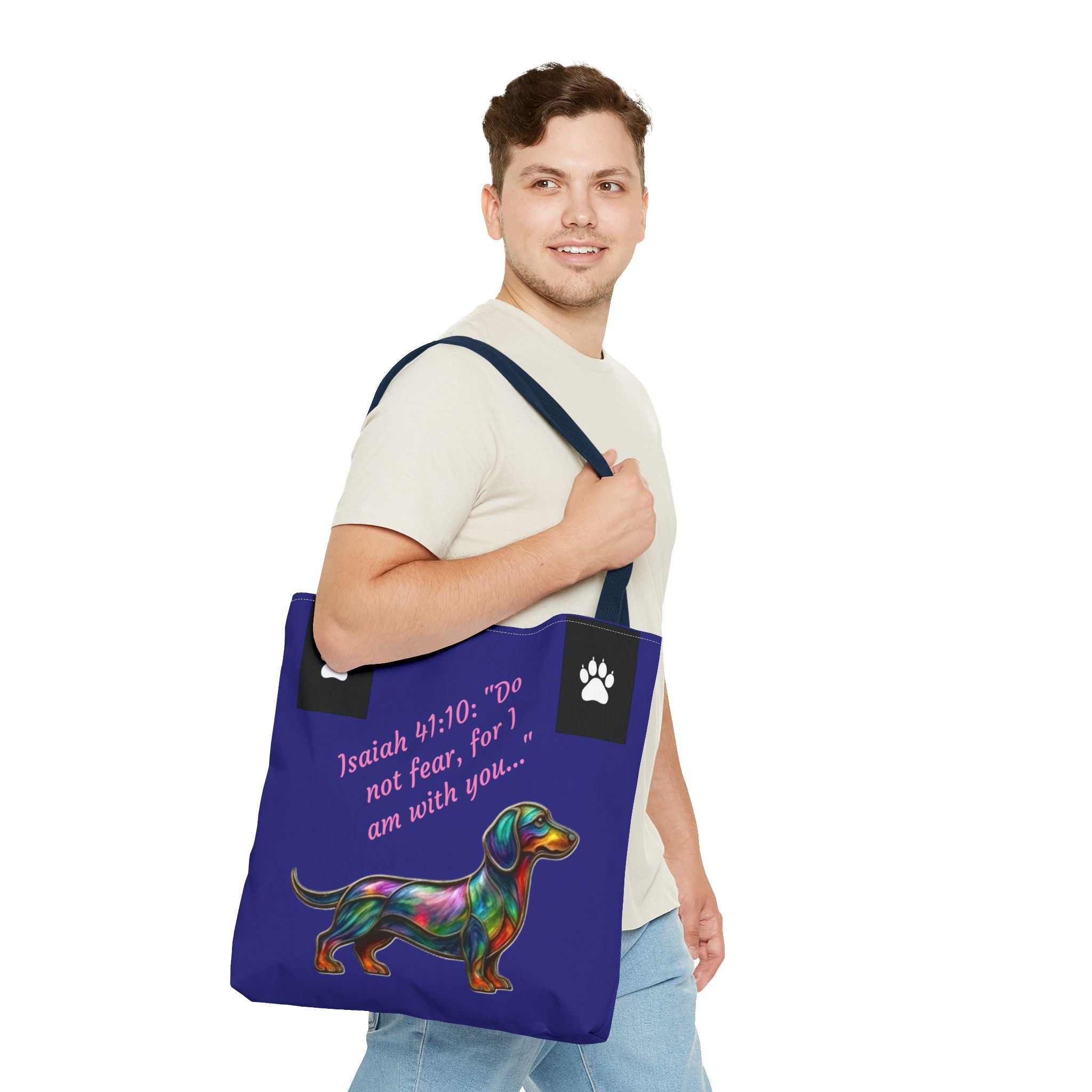 Copy of Faithful Paws City Dachshund Tote — Isaiah 41:10 Inspirational Dog Lover Bag