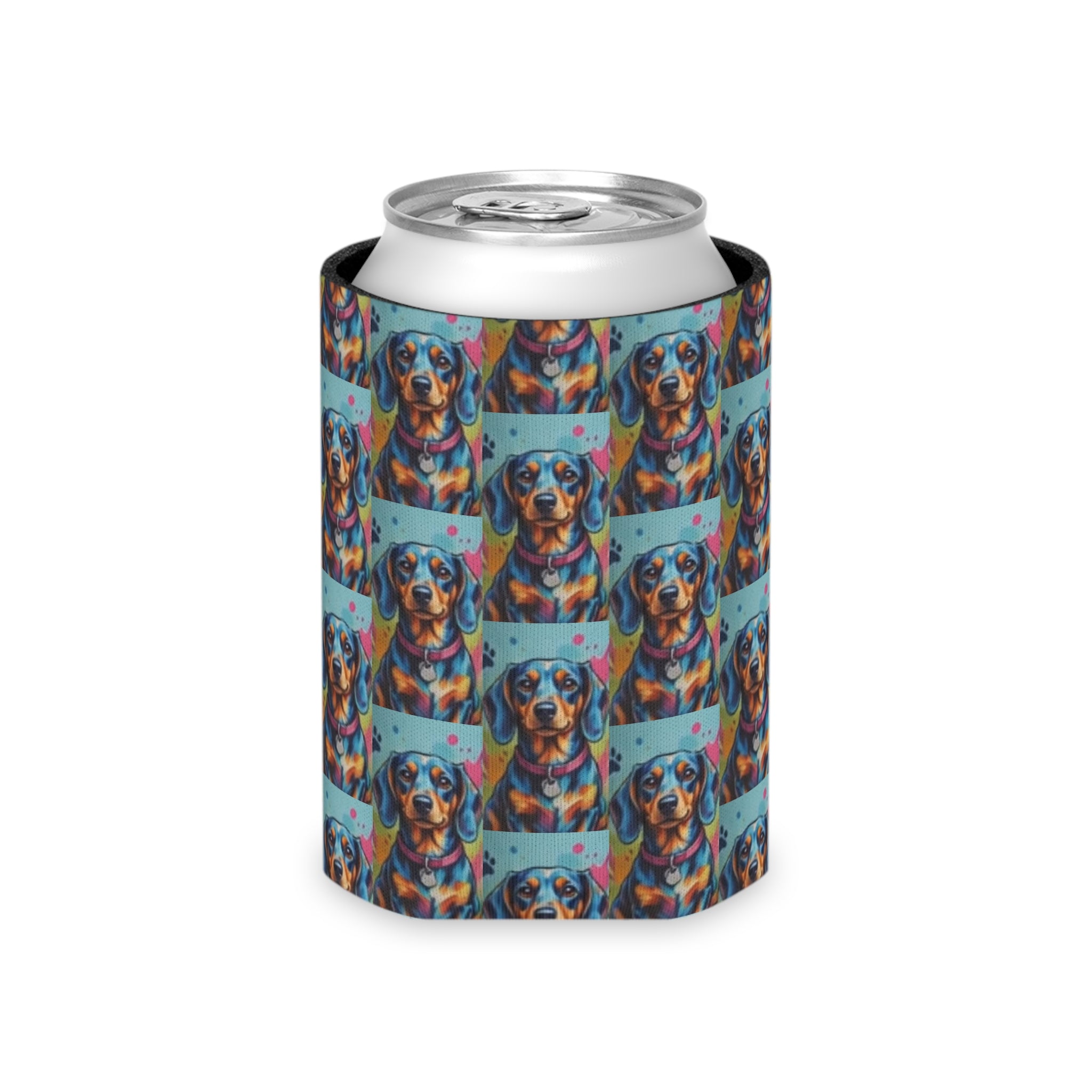 Can Cooler - Colorful Pop Art Dachshund Pattern