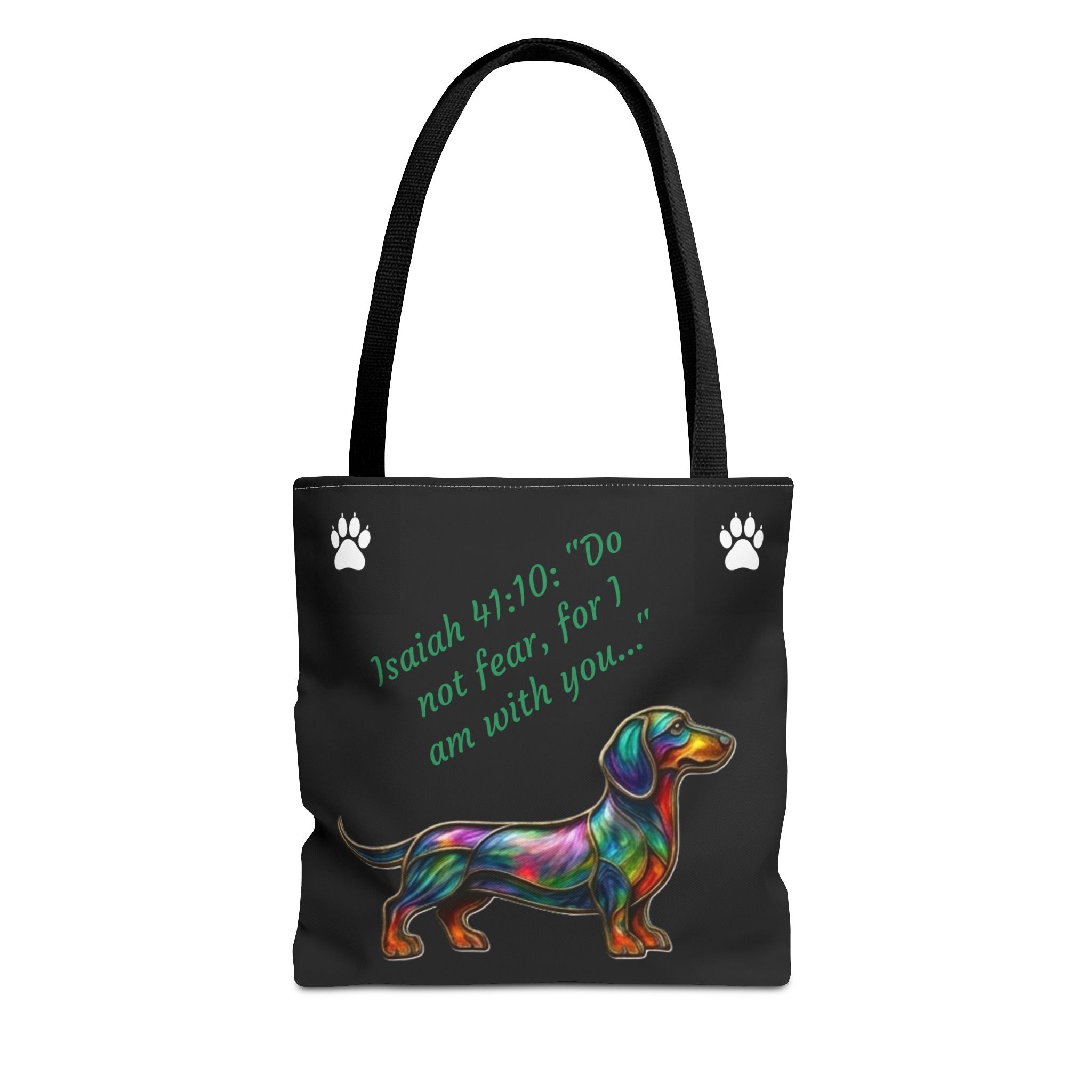 Faithful Paws City Dachshund Tote — Isaiah 41:10 Inspirational Dog Lover Bag