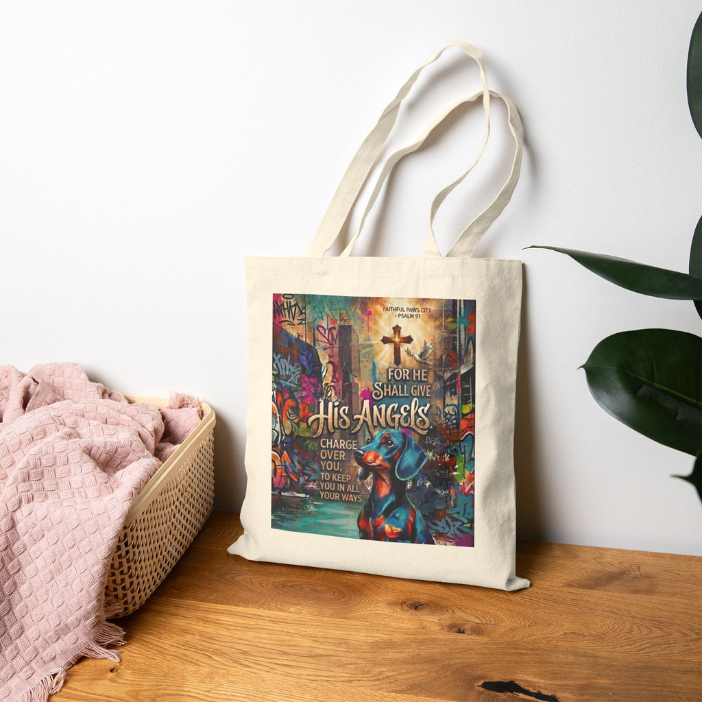 Faithful Paws City Cotton Tote Bag — "His Angels" Inspirational Pet Rescue Design