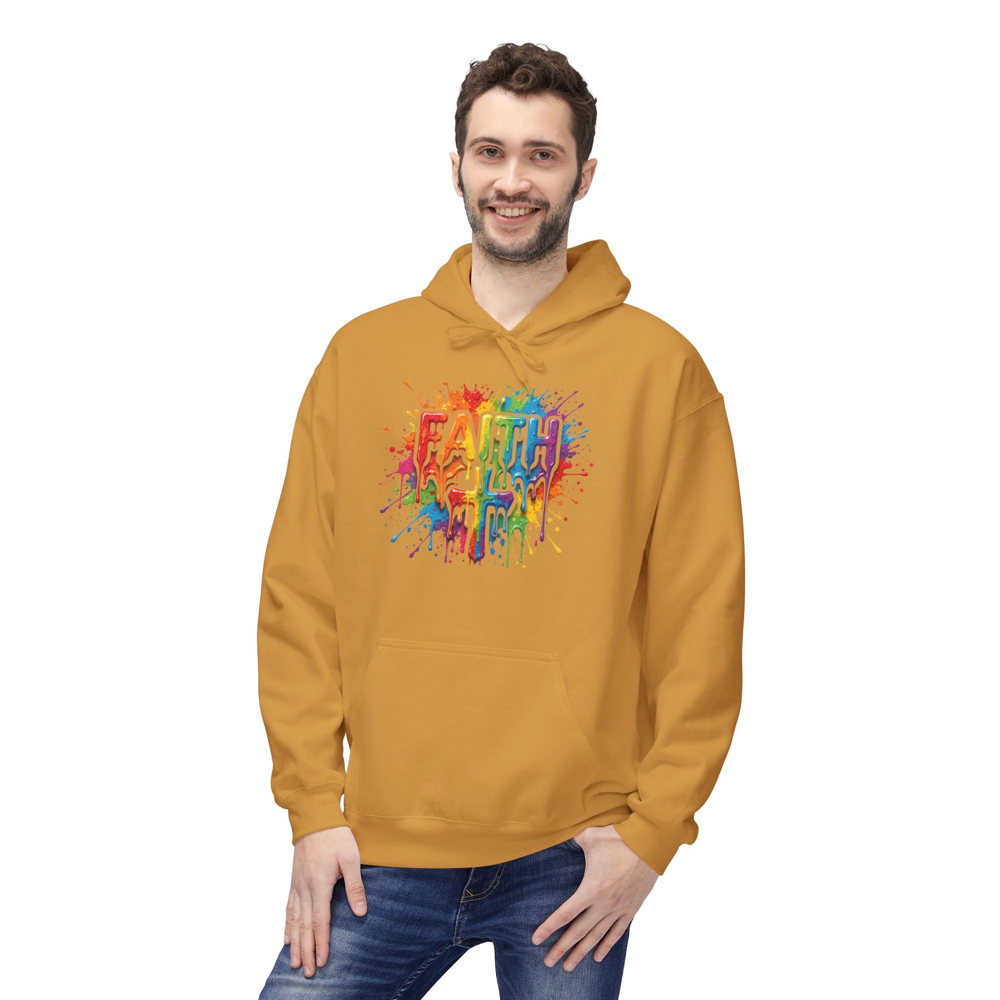 Faith Cross Rainbow Paint-Splash Hoodie