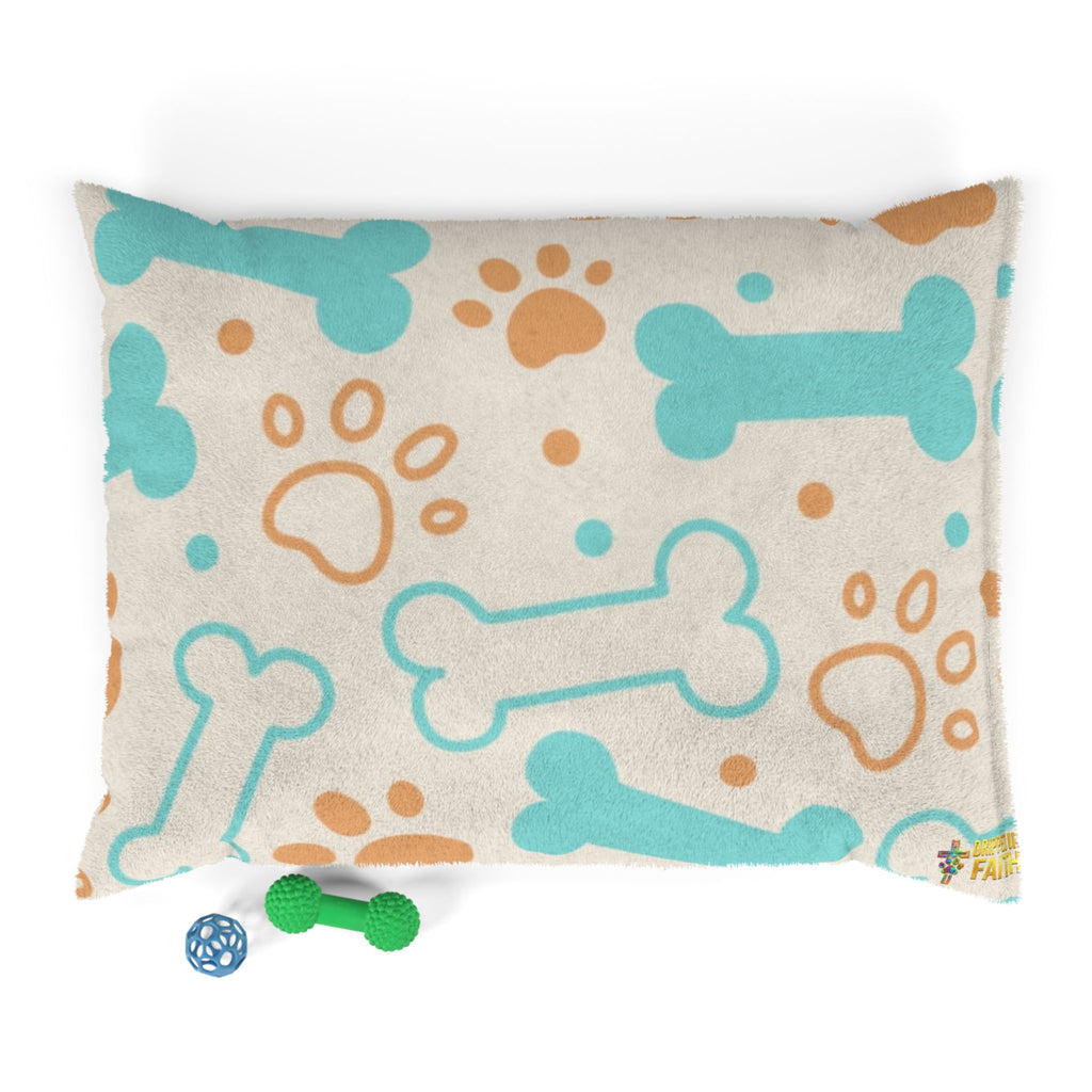 Plush Dog Bone & Paw Print Pet Bed — Cozy Orthopedic Cushion for Small & Medium Dogs
