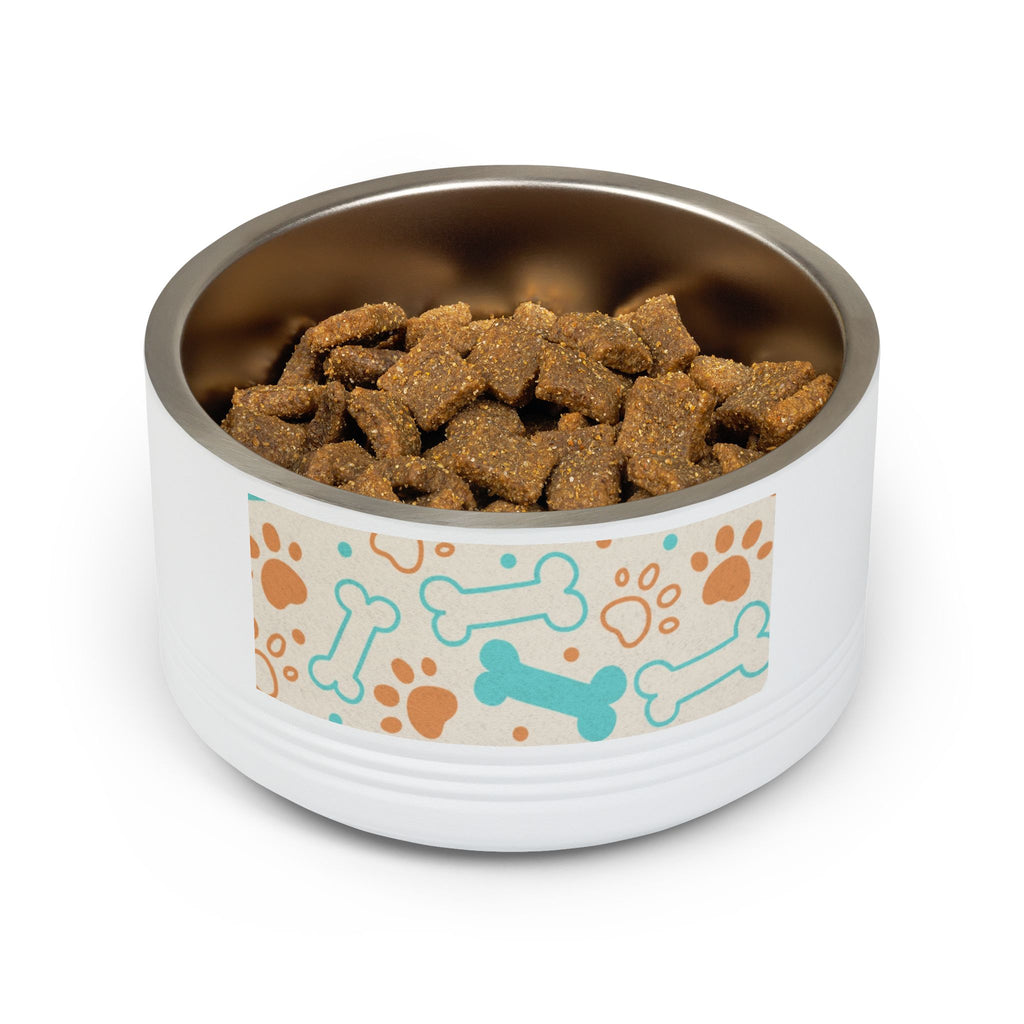 Bone & Paw Pattern Pet Bowl — 18oz Stainless Dog/Cat Food Dish