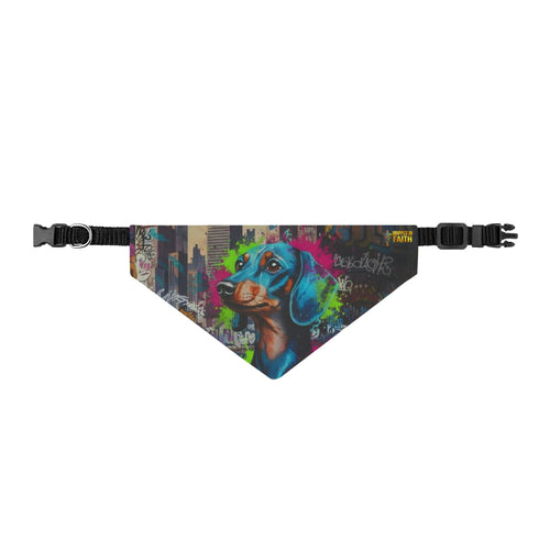 Clip-On Pet Bandana — Colorful Graffiti Dachshund Design