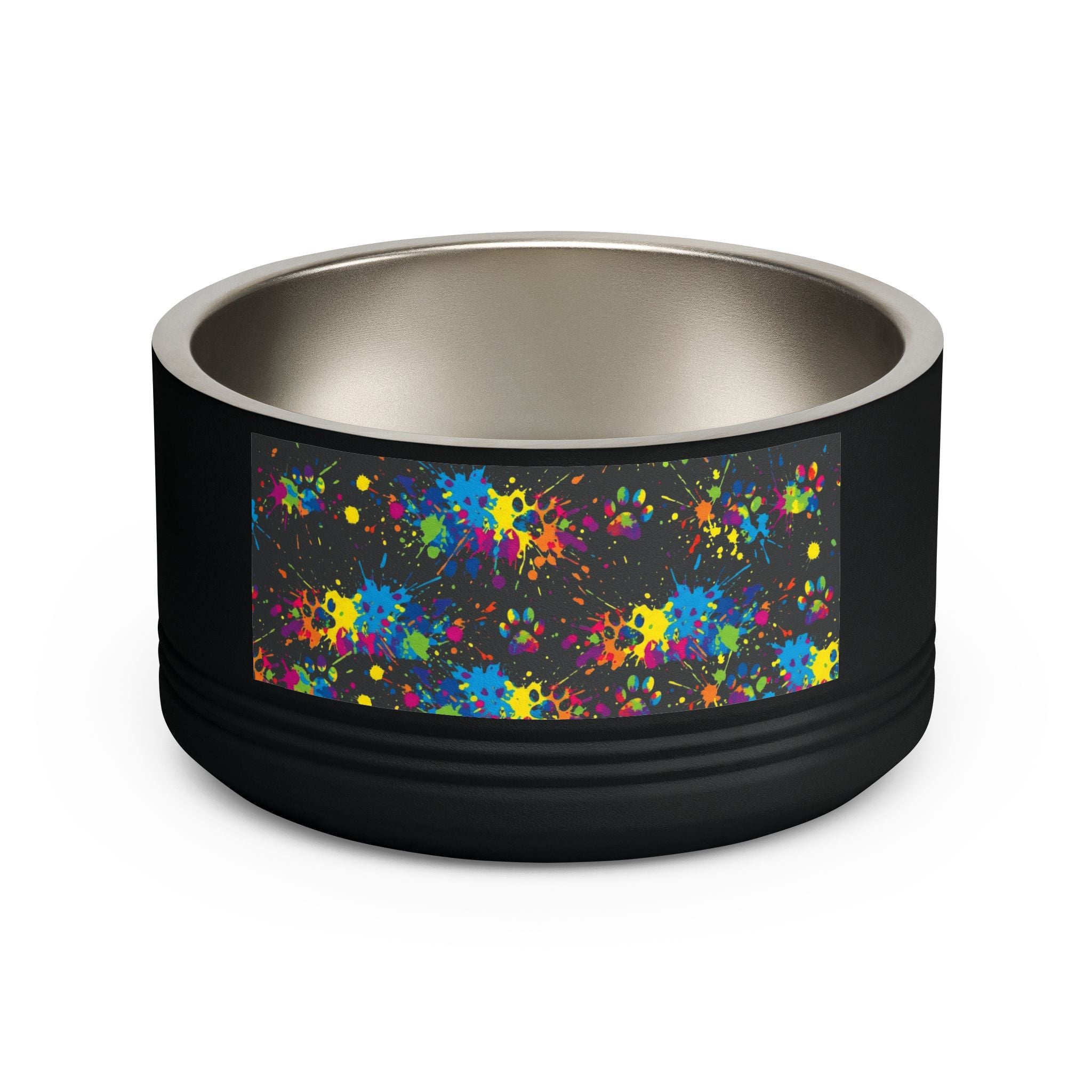 Dog Bowl — Teal Bones & Orange Paw Print Stainless Pet Bowl (18 oz)