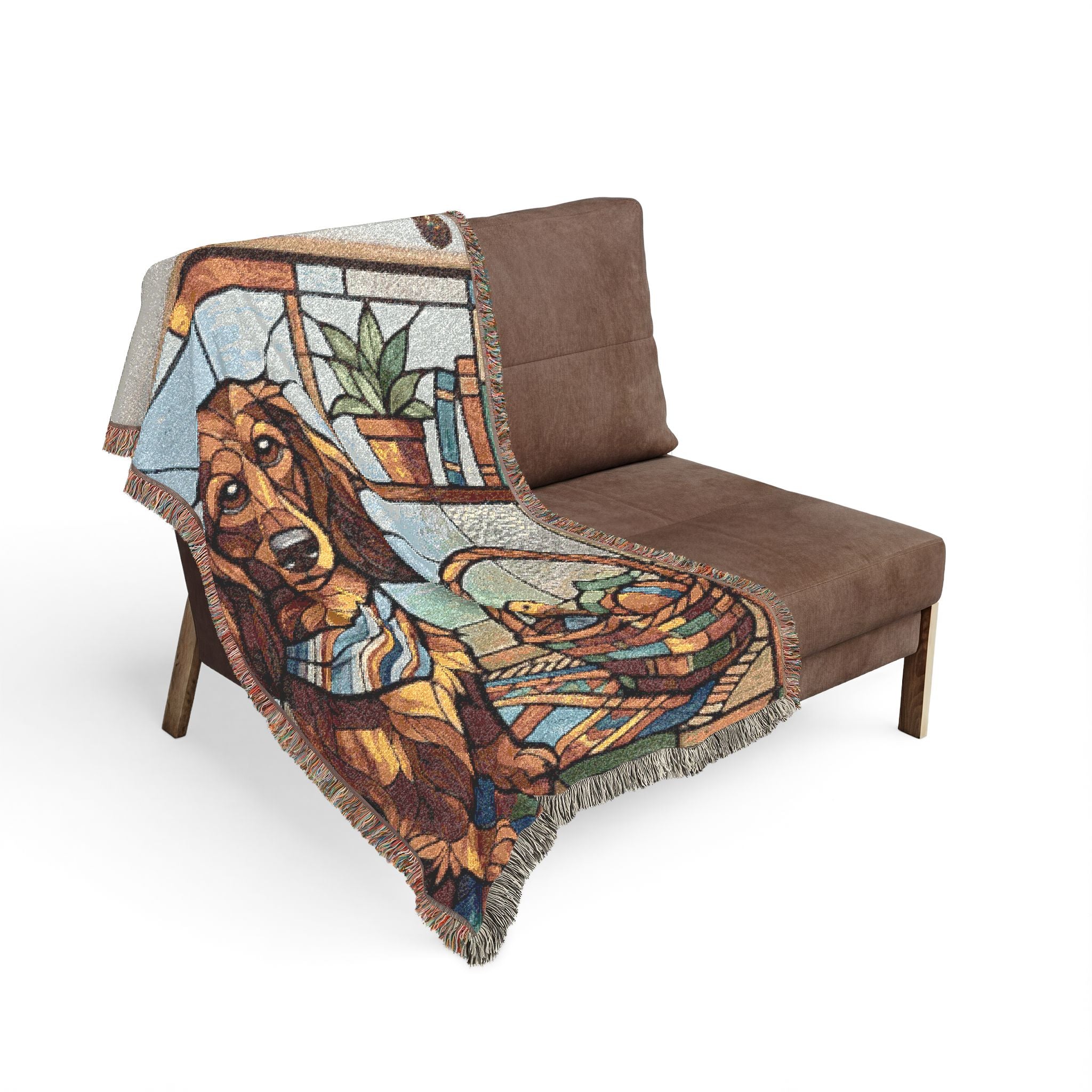 Stained Glass Dog Woven Blanket – Cozy Decorative Throw for Pet Lovers