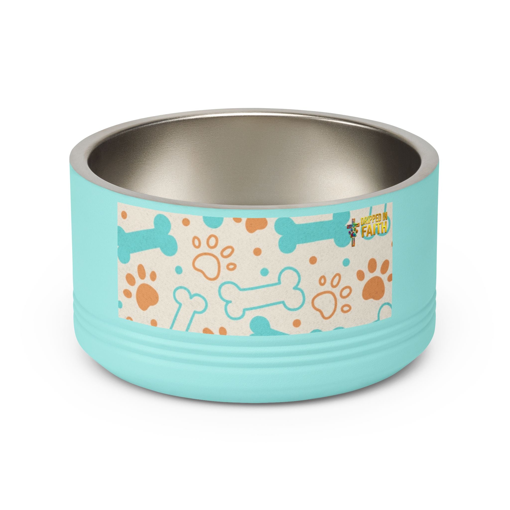 Bone & Paw Pattern Pet Bowl — 18oz Stainless Dog/Cat Food Dish