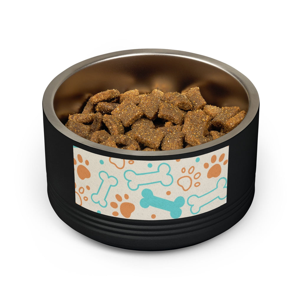 Bone & Paw Pattern Pet Bowl — 18oz Stainless Dog/Cat Food Dish