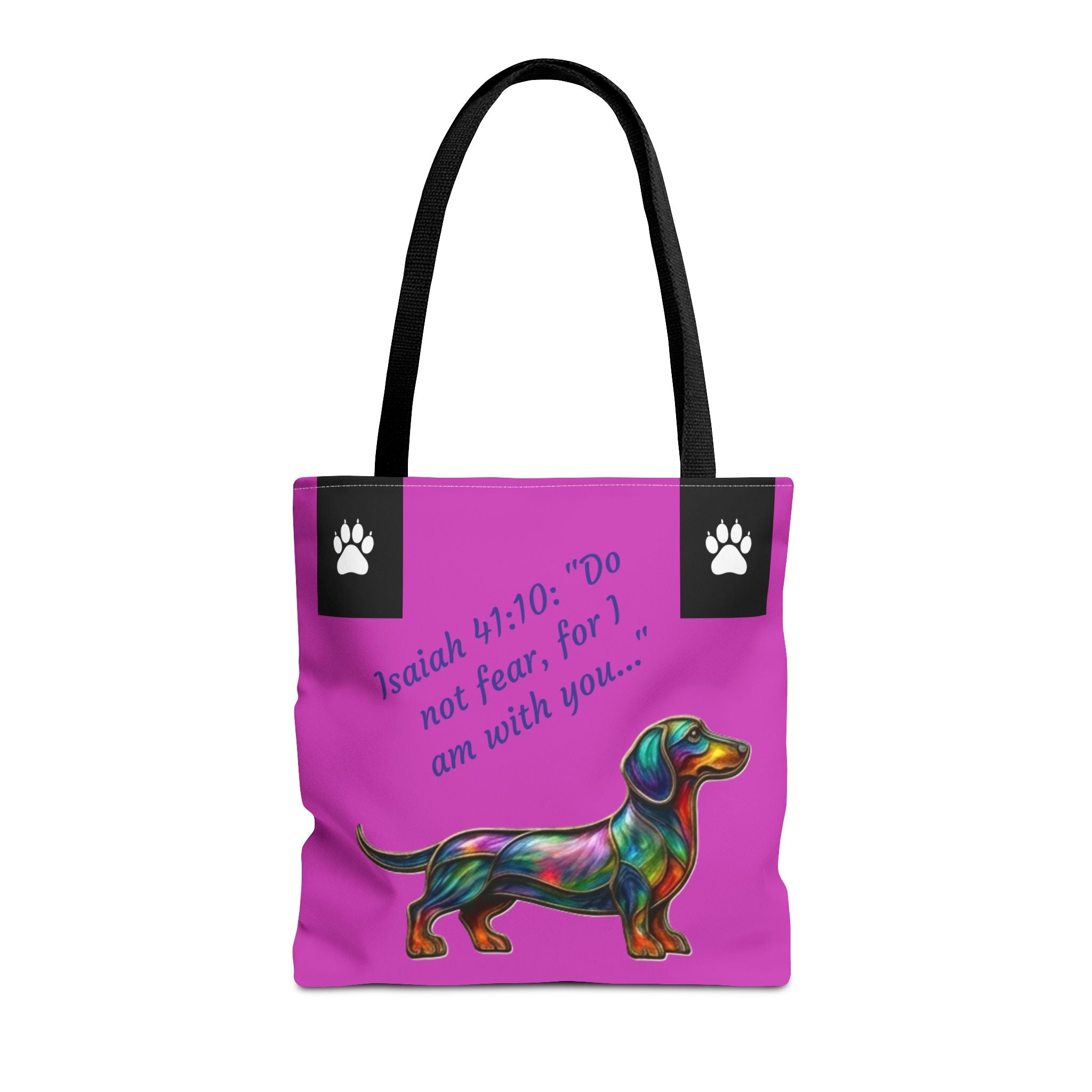 Faithful Paws City Dachshund Tote — Isaiah 41:10 Inspirational Dog Lover Bag
