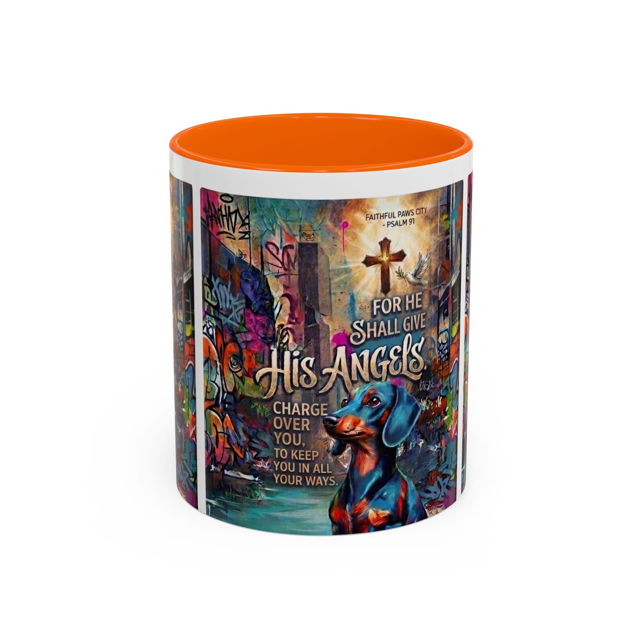 His Angels Coffee Mug — Colorful Christian Scripture 11/15oz Accent Mug