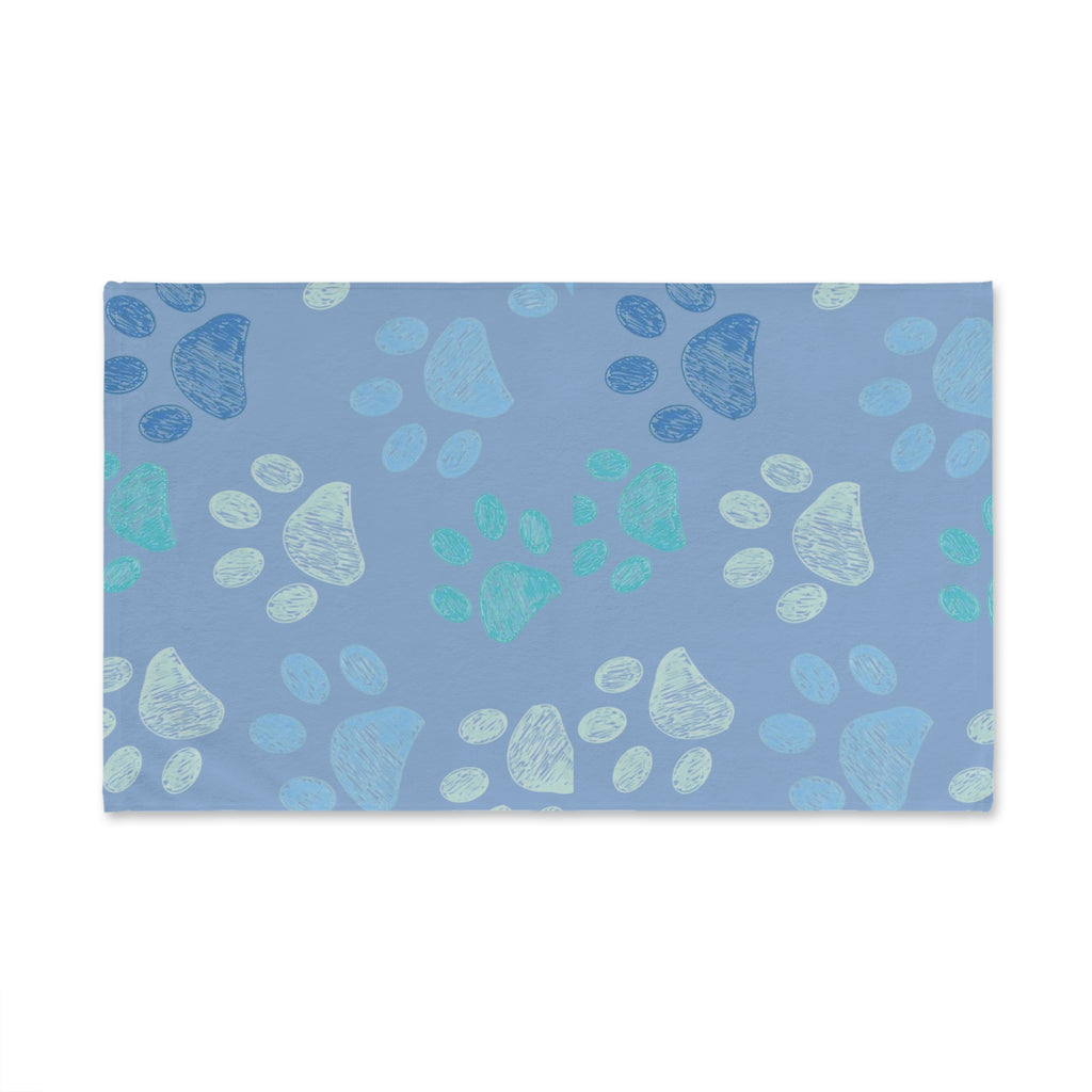 Blue Paw Print Hand Towel – Cute Pet Paw Pattern Bathroom or Kitchen Towel