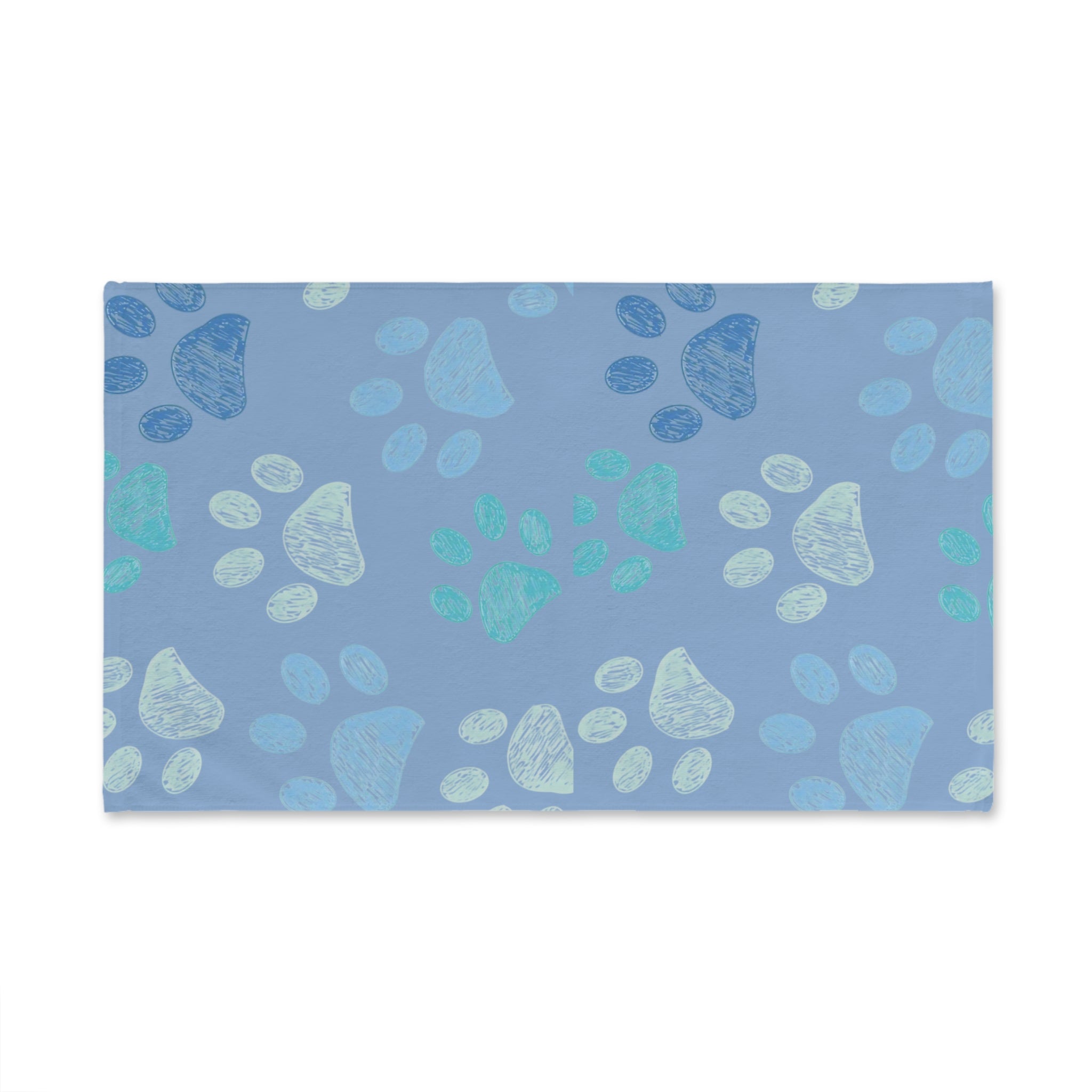Blue Paw Print Hand Towel – Cute Pet Paw Pattern Bathroom or Kitchen Towel