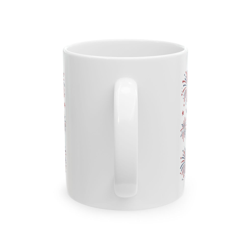 Ceramic Mug — “Dripped in Faith” Patriotic Fireworks Coffee Cup (11oz, 15oz)