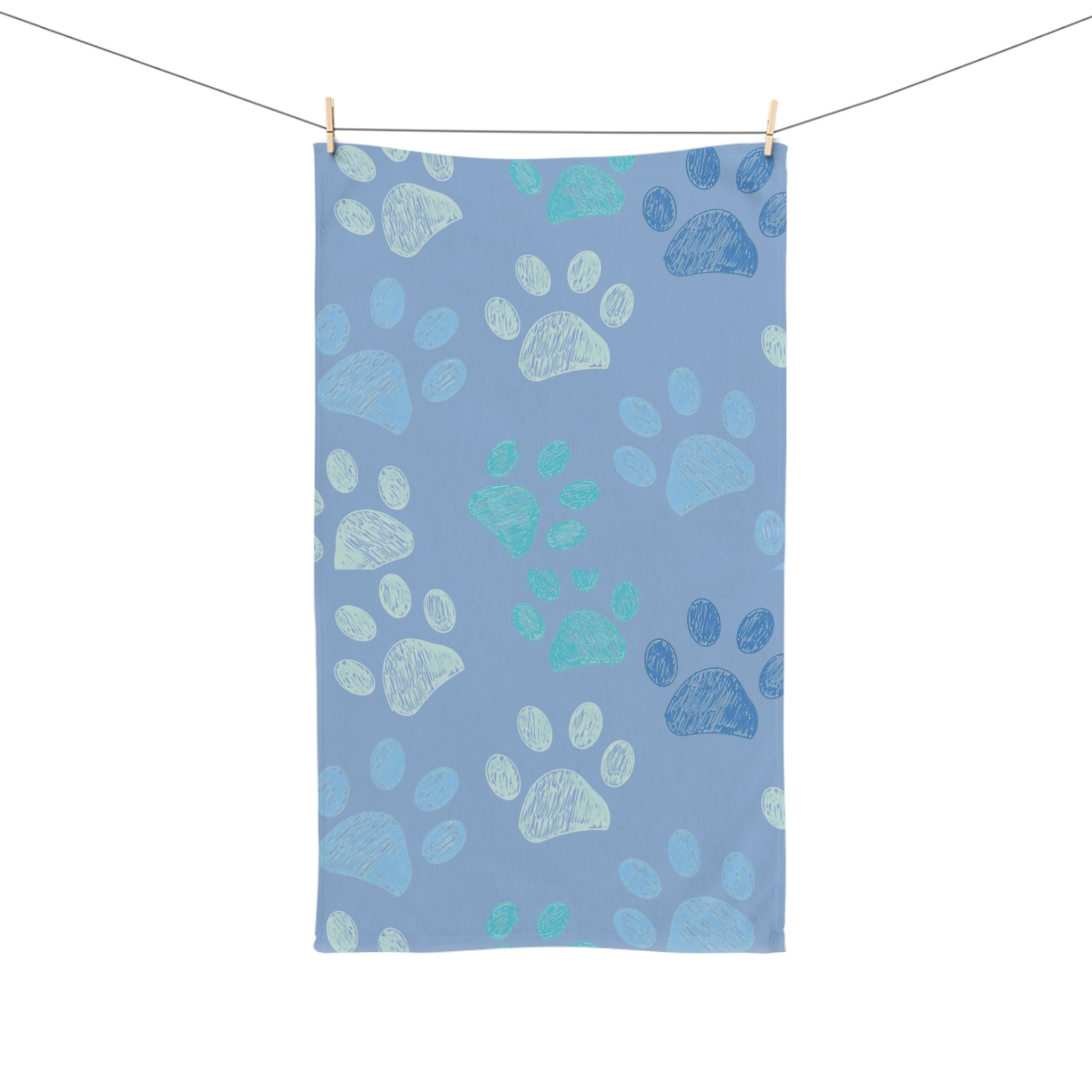 Blue Paw Print Hand Towel – Cute Pet Paw Pattern Bathroom or Kitchen Towel