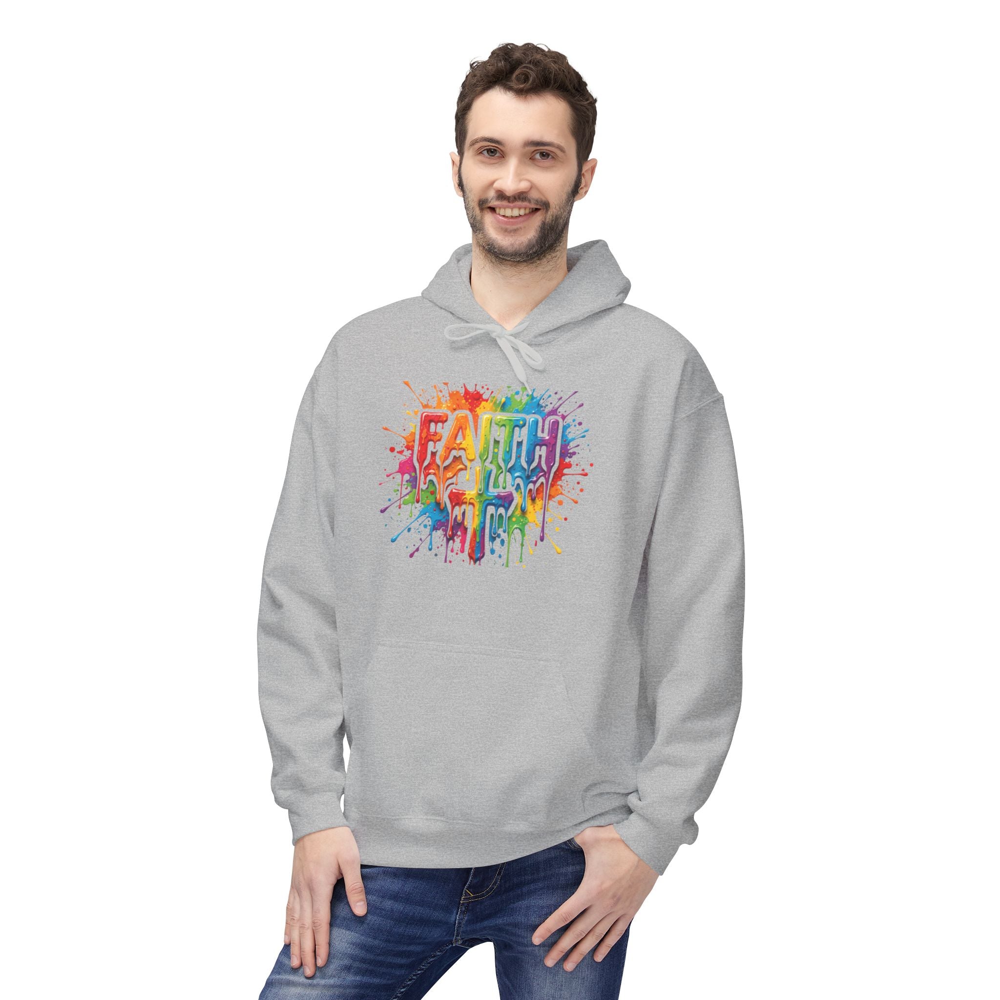 Faith Cross Rainbow Paint-Splash Hoodie
