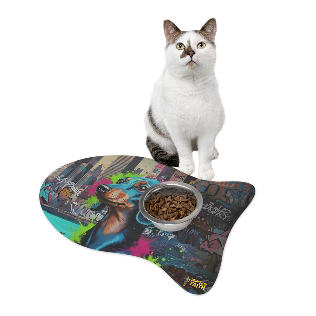 Graffiti Dachshund Pet Feeding Mat — Colorful Urban Dog Bowl Placemat