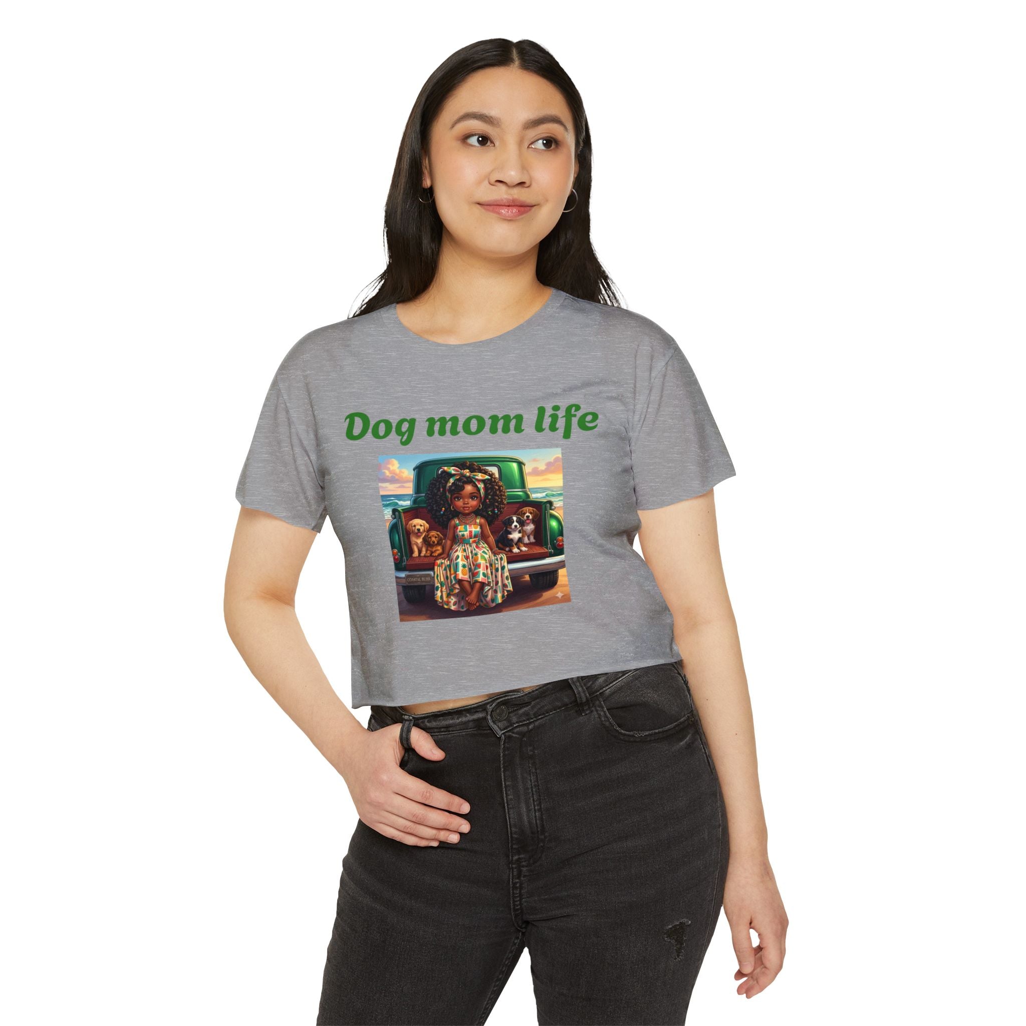 Dog Mom Life Crop Top — Cute Tee for Women, Graphic Dogs on Truck Mom Shirt - Sizes XS - 2X
