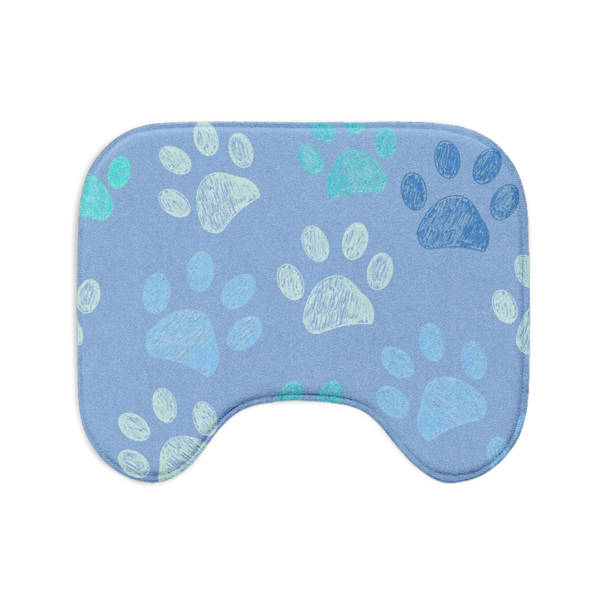 Paw Print Bath Mat Set — 3-Piece Blue Pet Paw Bathroom Rug Set